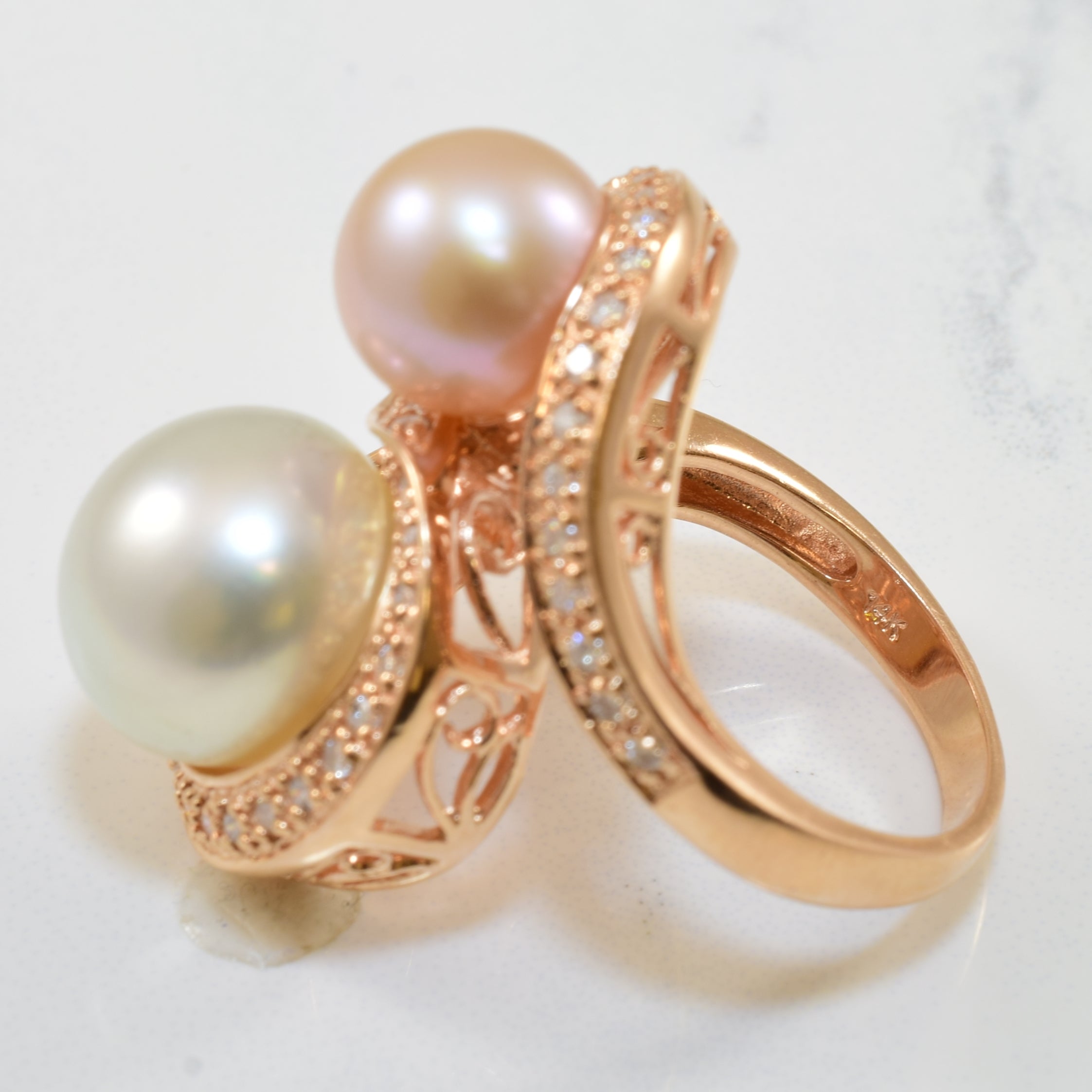 Pearl & Diamond Bypass Ring | 14.00ctw, 0.23ctw | SZ 7.25 |