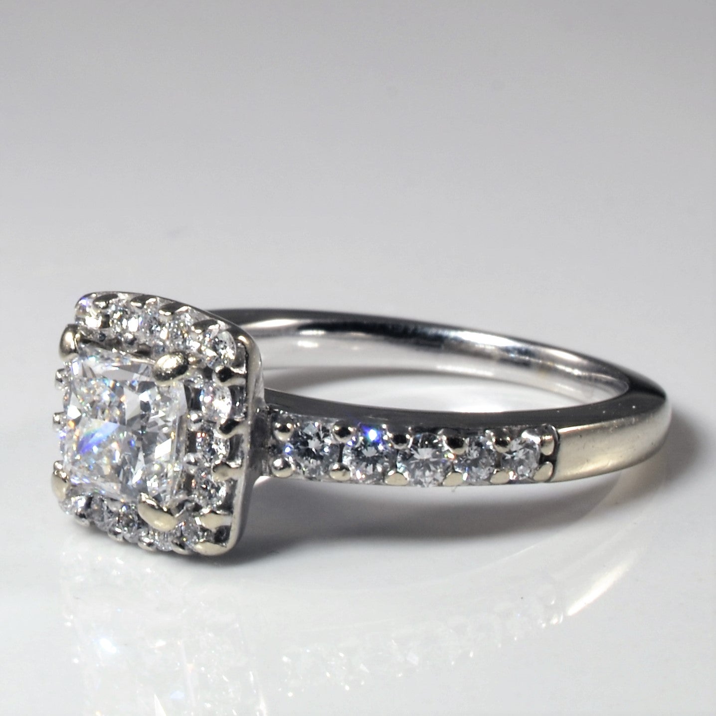 GIA Princess Cut Diamond Halo Engagement Ring | 1.35ctw SI1 D | SZ 5.25 |