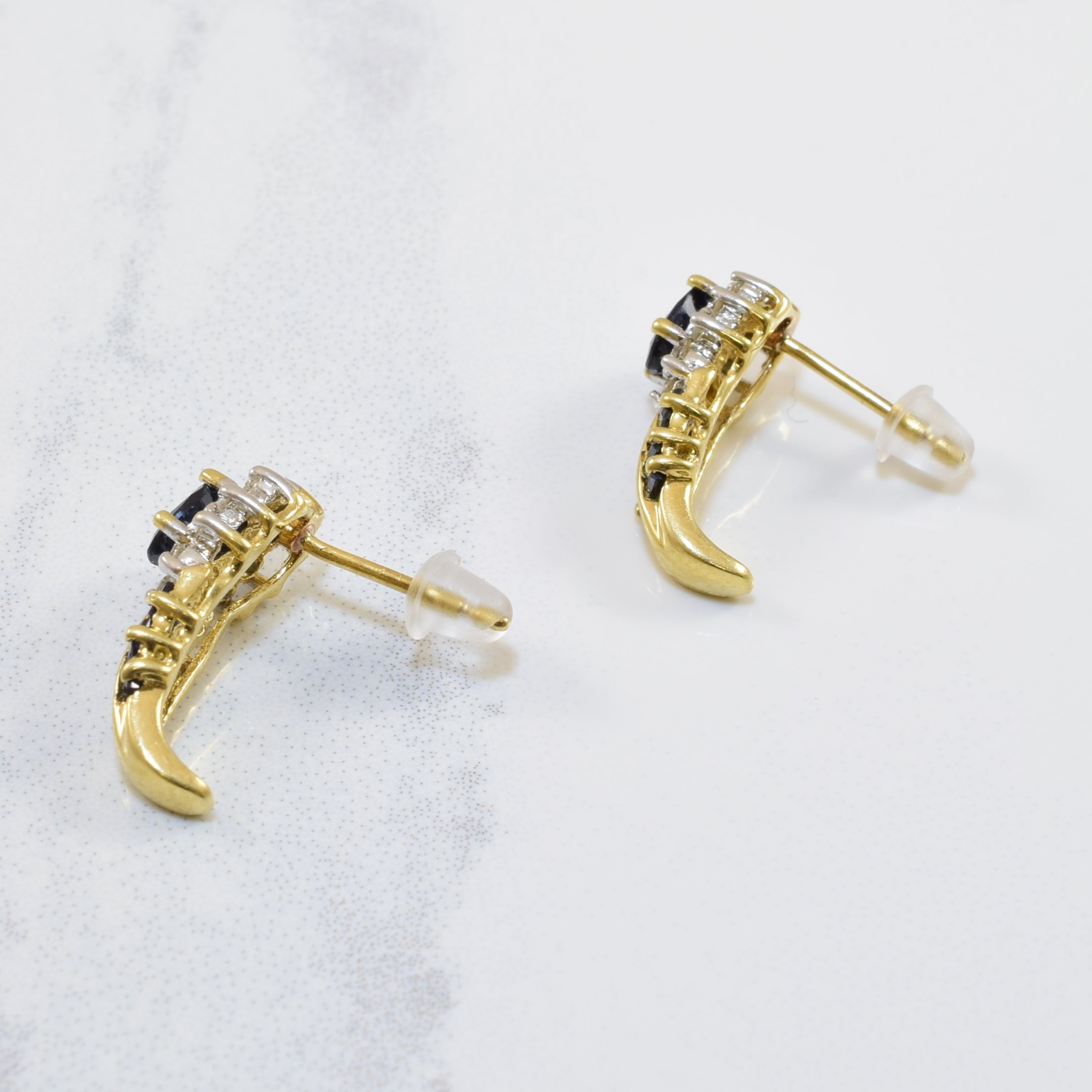 Blue Sapphire & Diamond Stud Earrings | 1.00ctw, 0.08ctw |