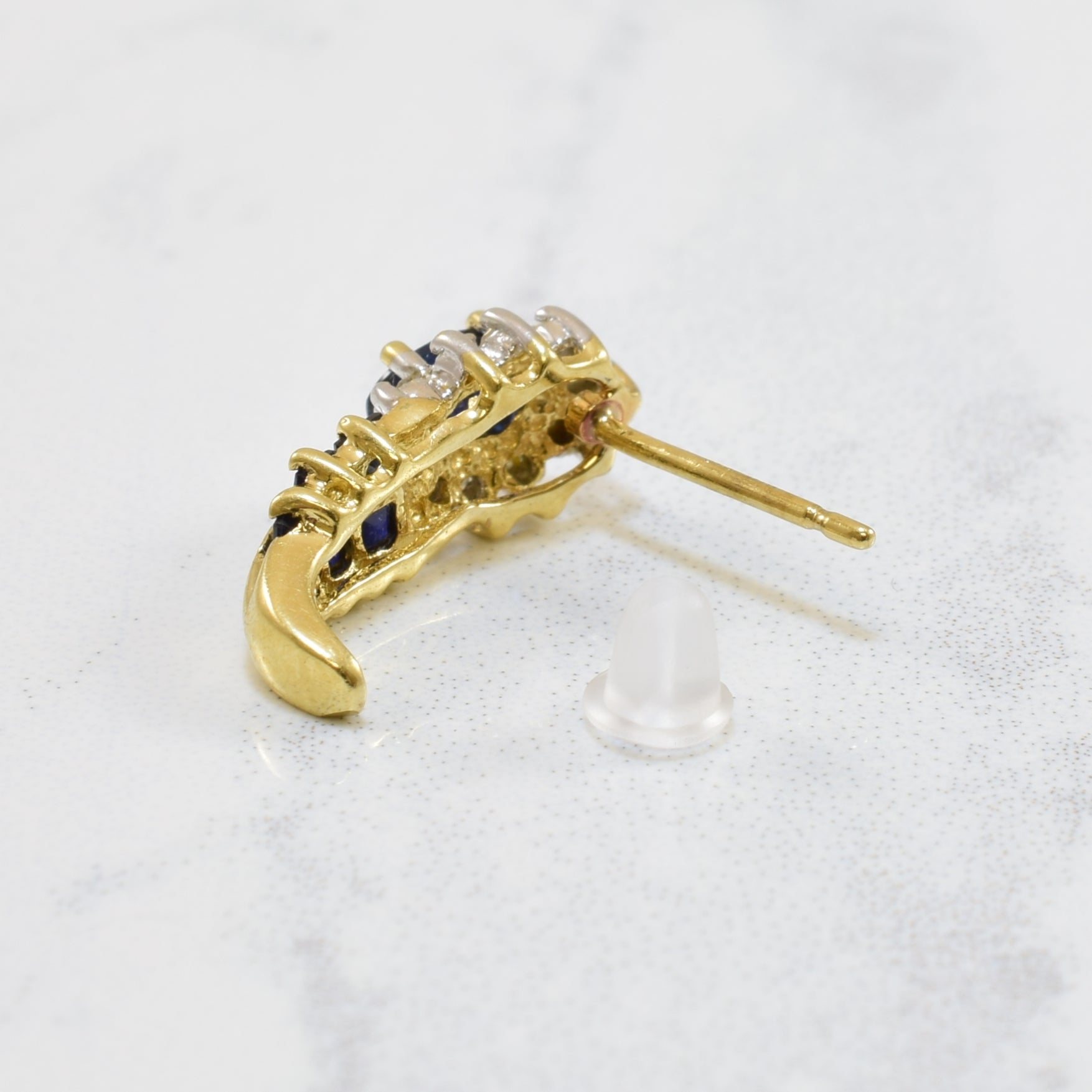 Blue Sapphire & Diamond Stud Earrings | 1.00ctw, 0.08ctw |