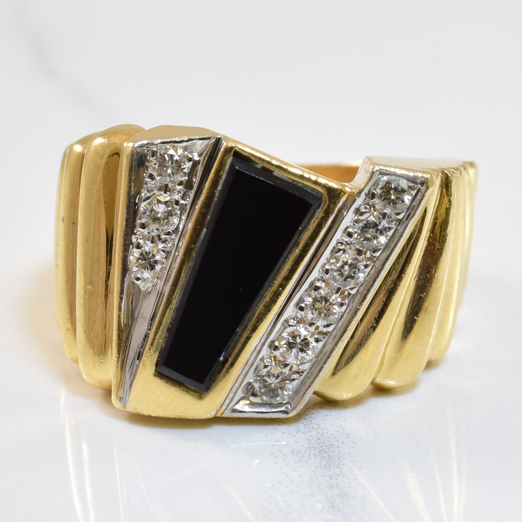 Black Onyx Diamond Wave Ring SZ - Technical View
