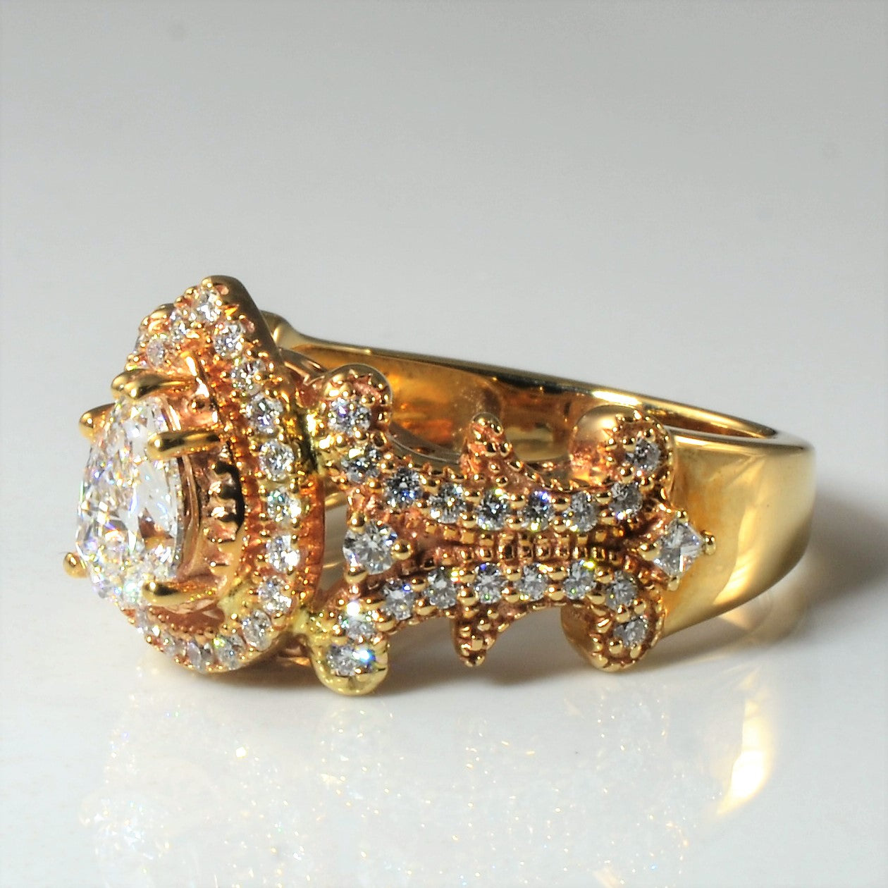 Ornate Pear Cut Diamond Engagement Ring | 1.13ctw | SZ 6 |