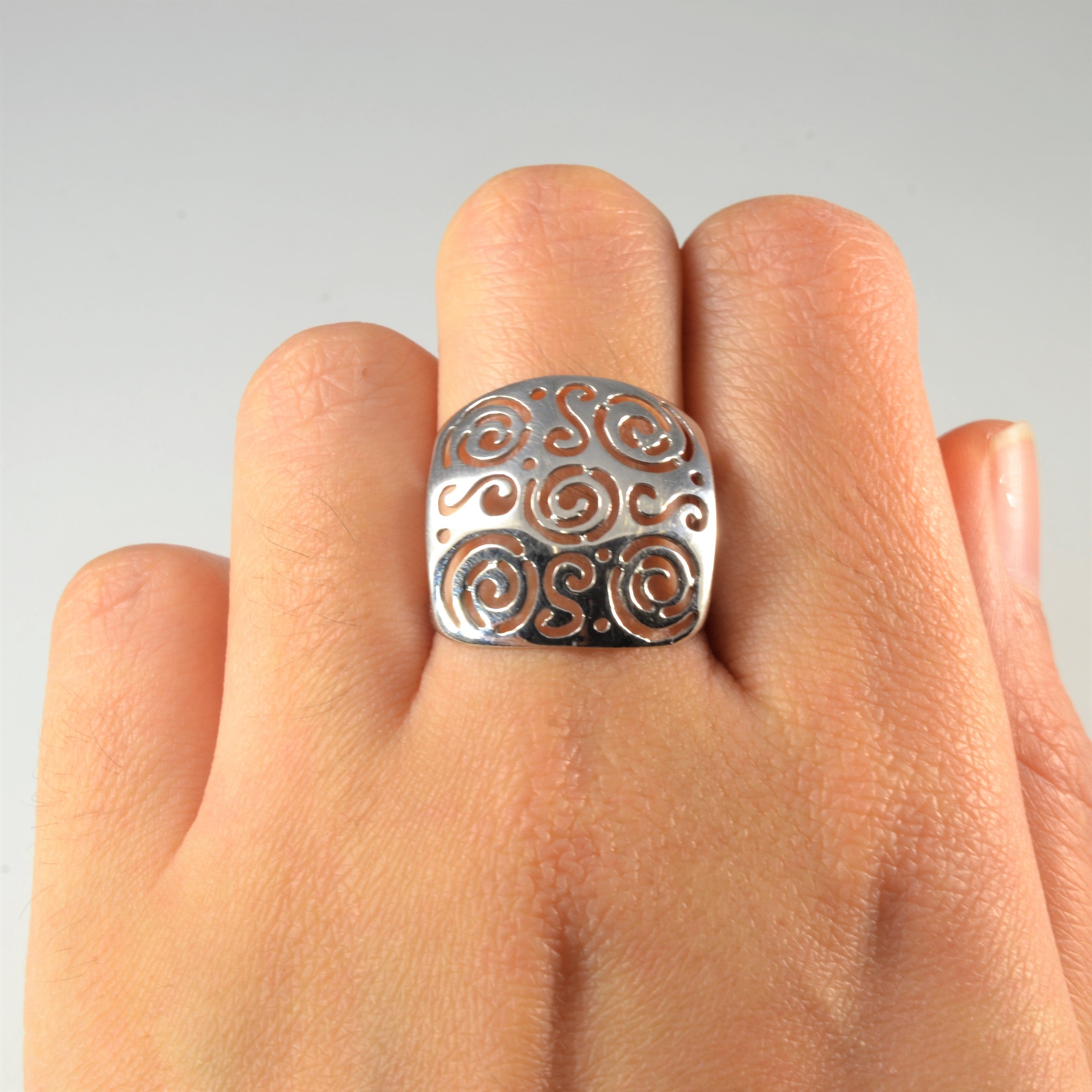 Open Work Wide White Gold Ring | SZ 7.5 |