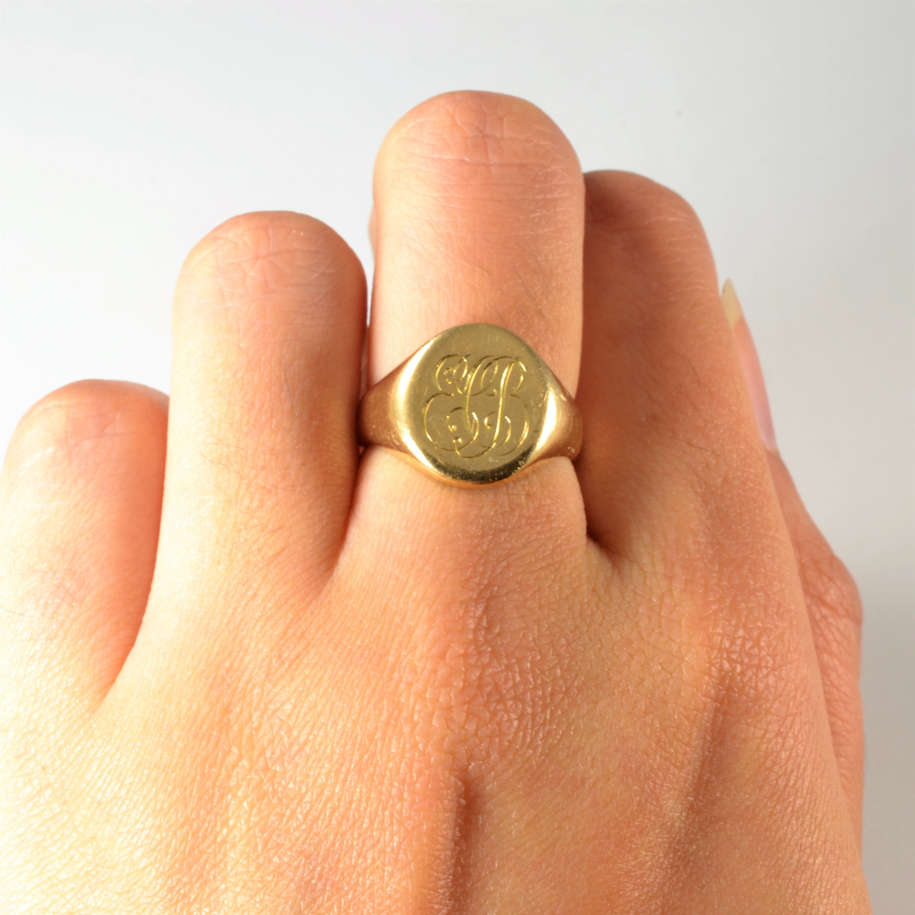 Yellow Initial 'ECB' Gold Signet Ring | SZ 6.25 |