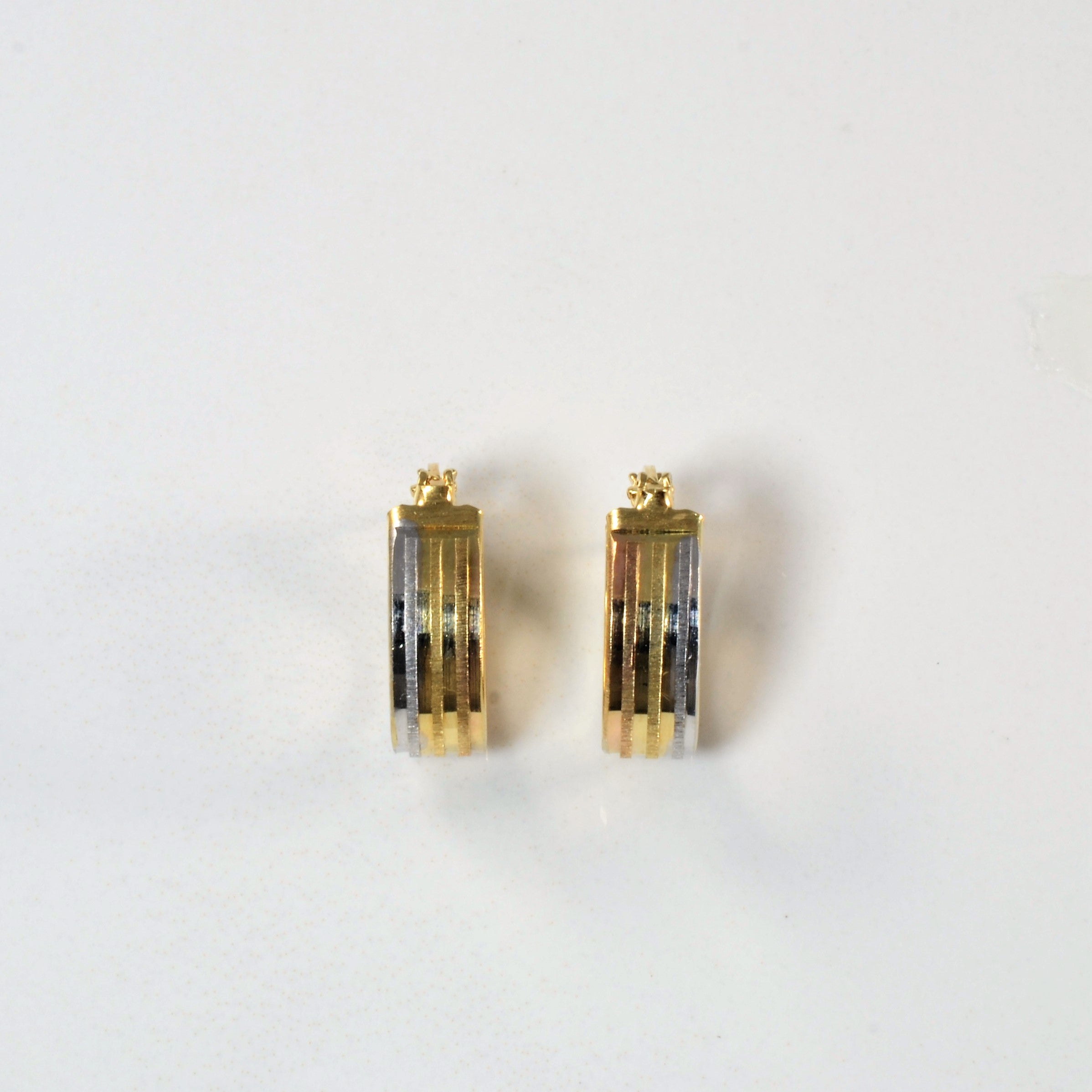 Tri Tone Gold Huggie Earrings |