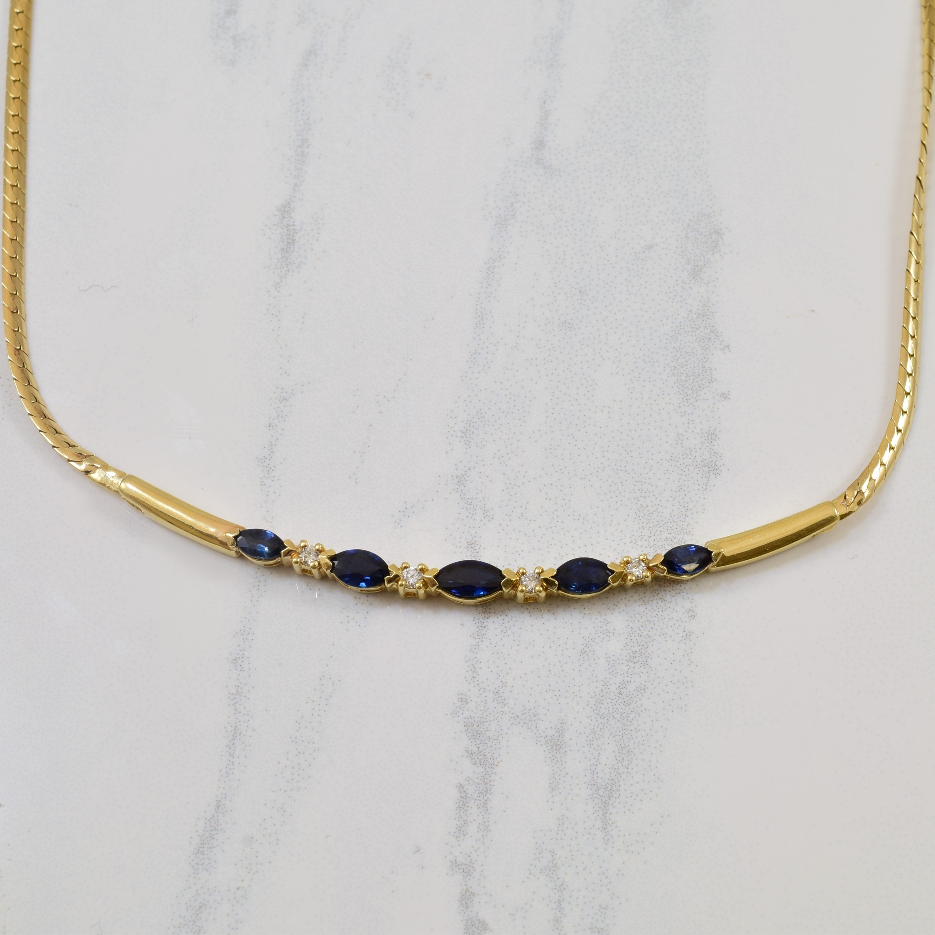 Marquise Sapphire & Diamond Bar Necklace | 0.75ctw, 0.08ctw | 16" |