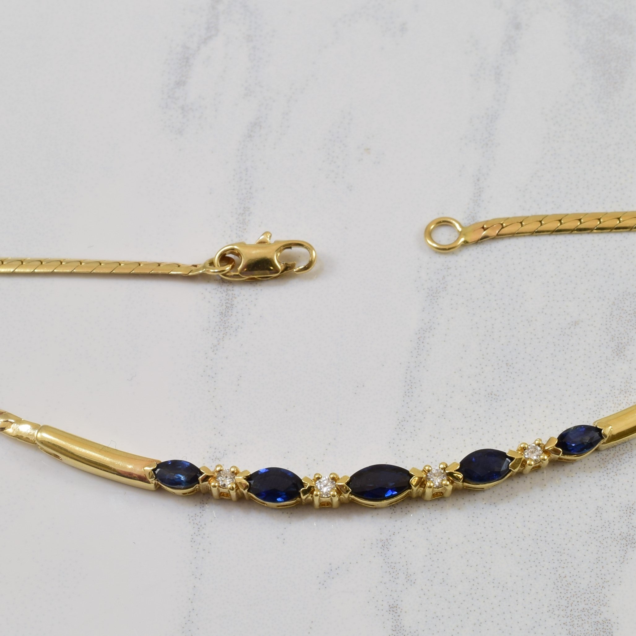 Marquise Sapphire & Diamond Bar Necklace | 0.75ctw, 0.08ctw | 16" |