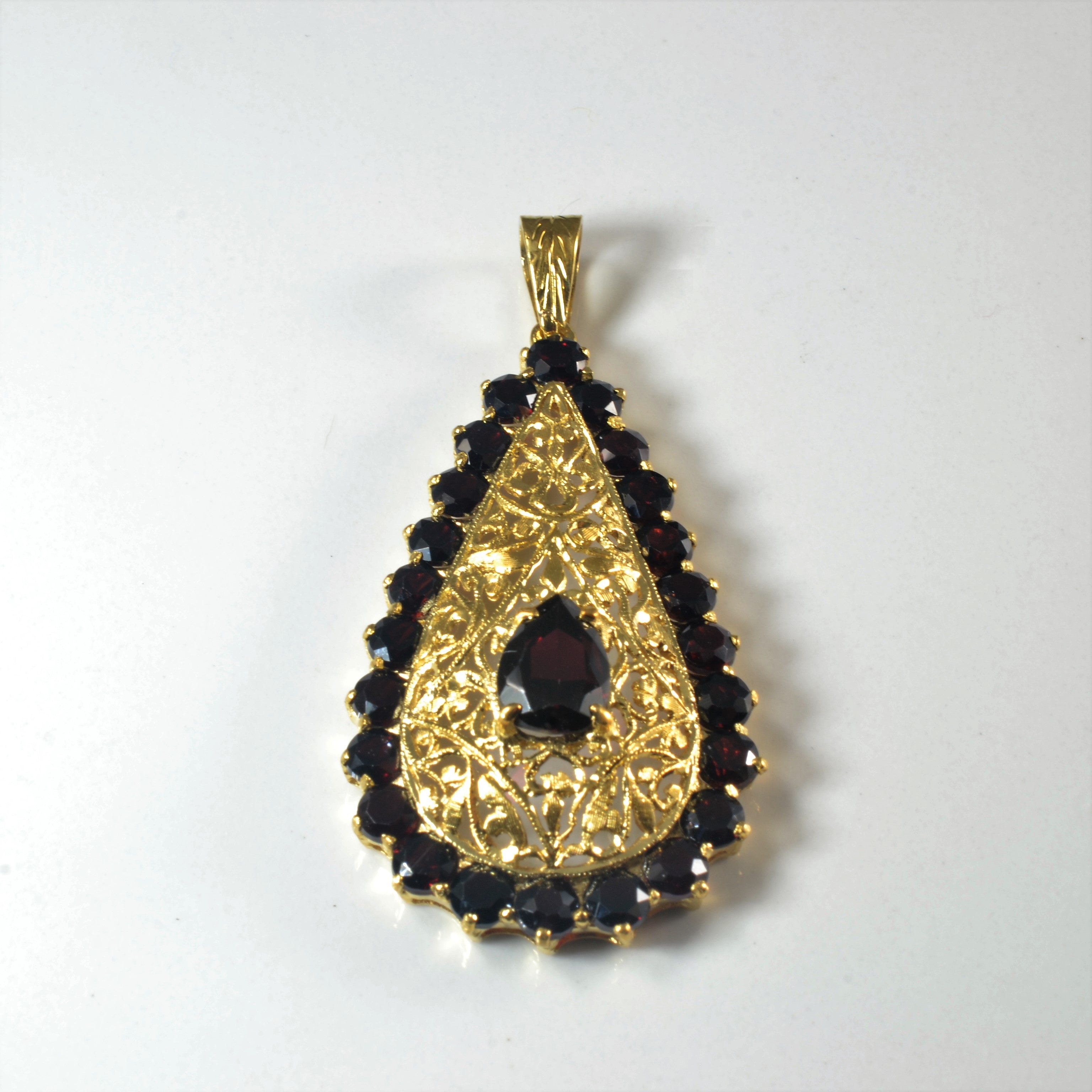 Filigree Garnet Drop Pendant | 6.55ctw |