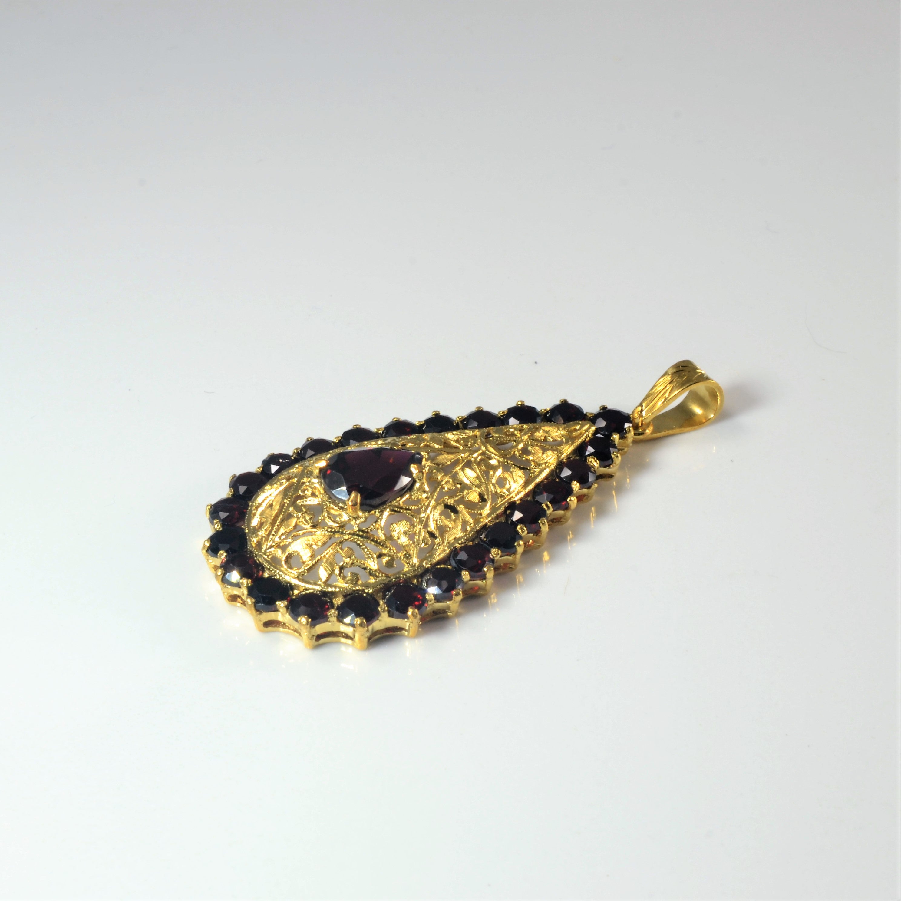 Filigree Garnet Drop Pendant | 6.55ctw |