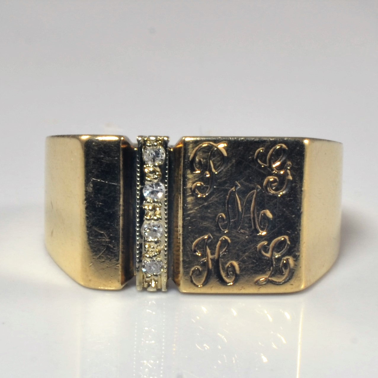 Engraved PGMHL Initial Signet Ring | 0.06ctw | SZ 7.75 |