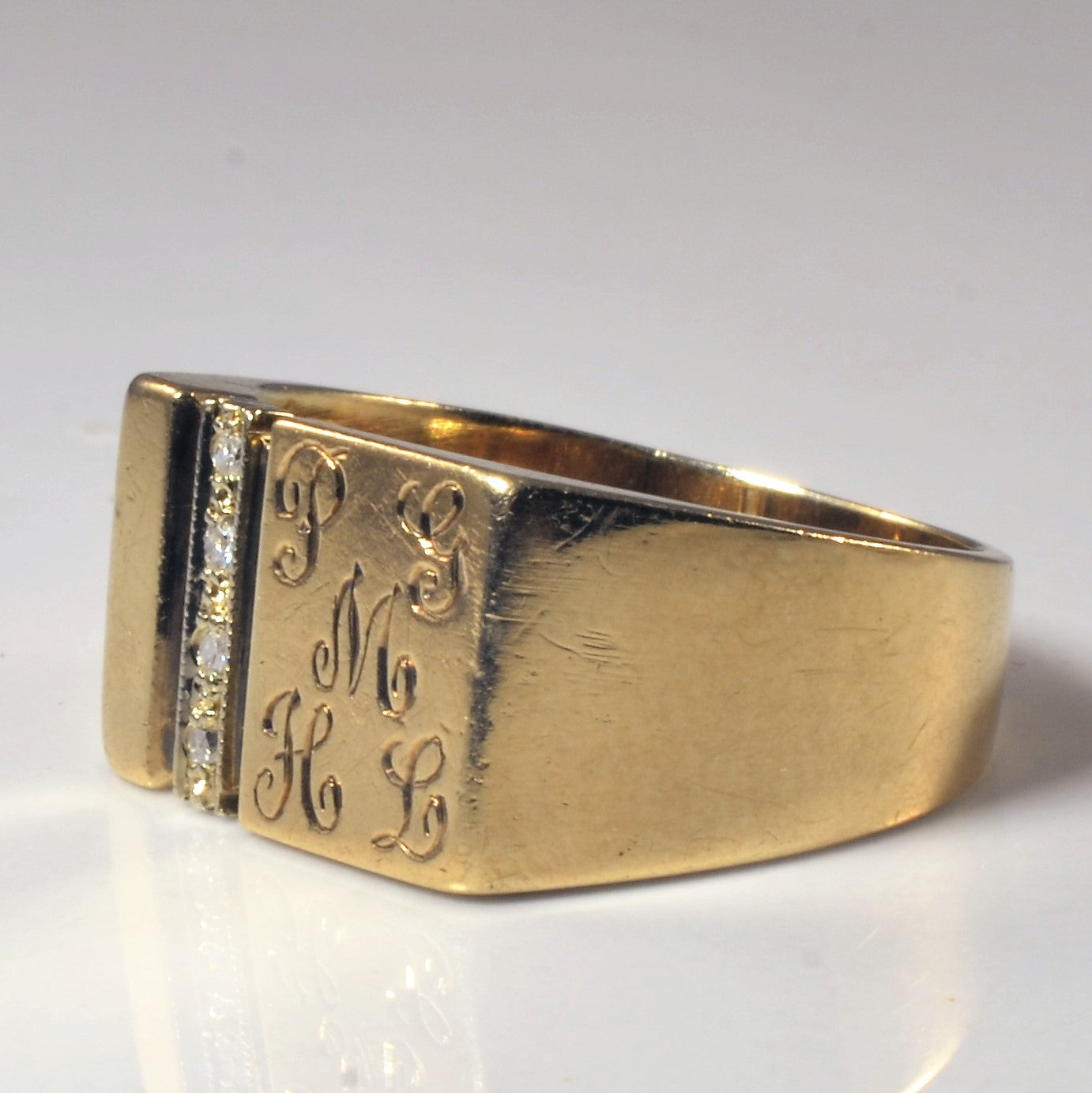 Engraved PGMHL Initial Signet Ring | 0.06ctw | SZ 7.75 |