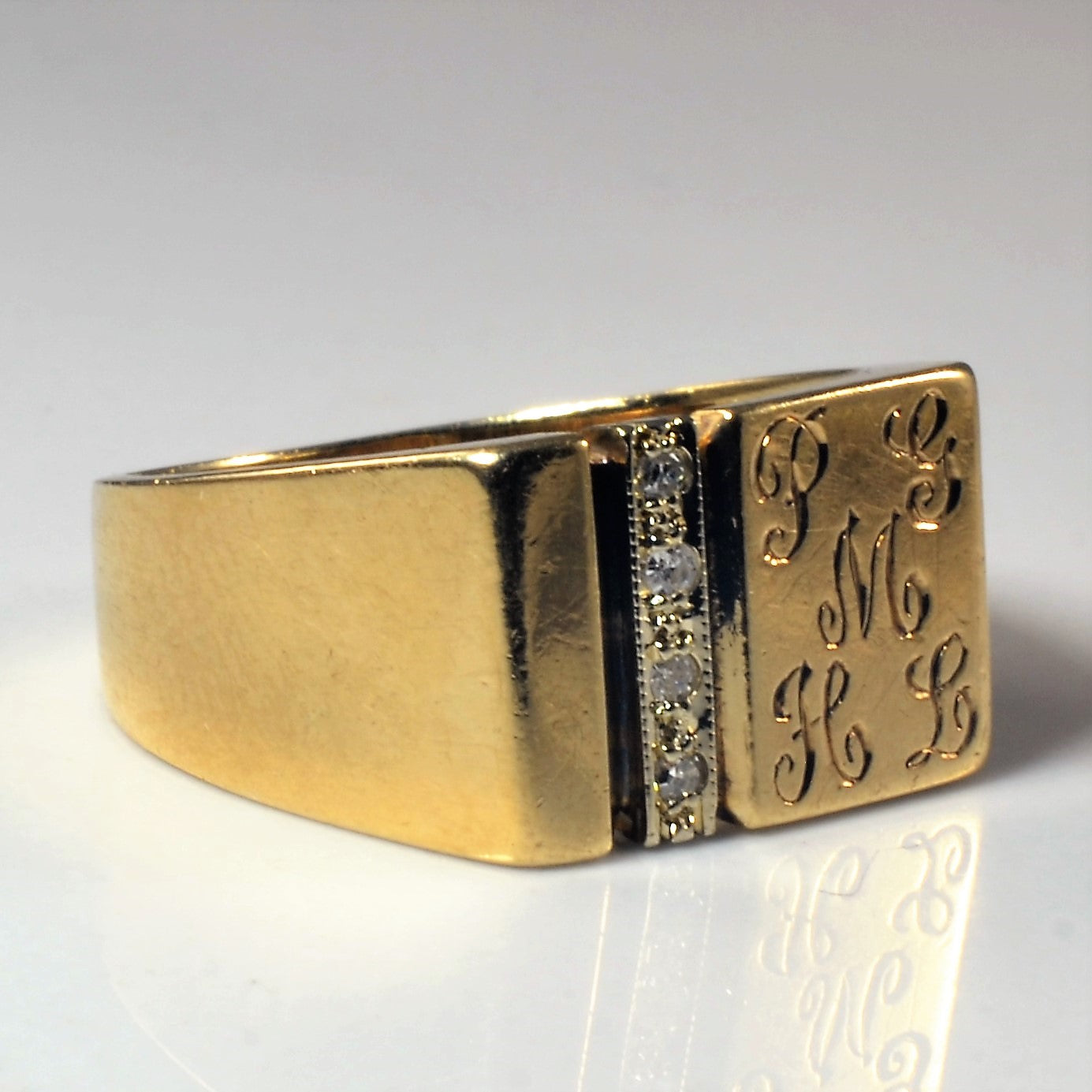 Engraved PGMHL Initial Signet Ring | 0.06ctw | SZ 7.75 |