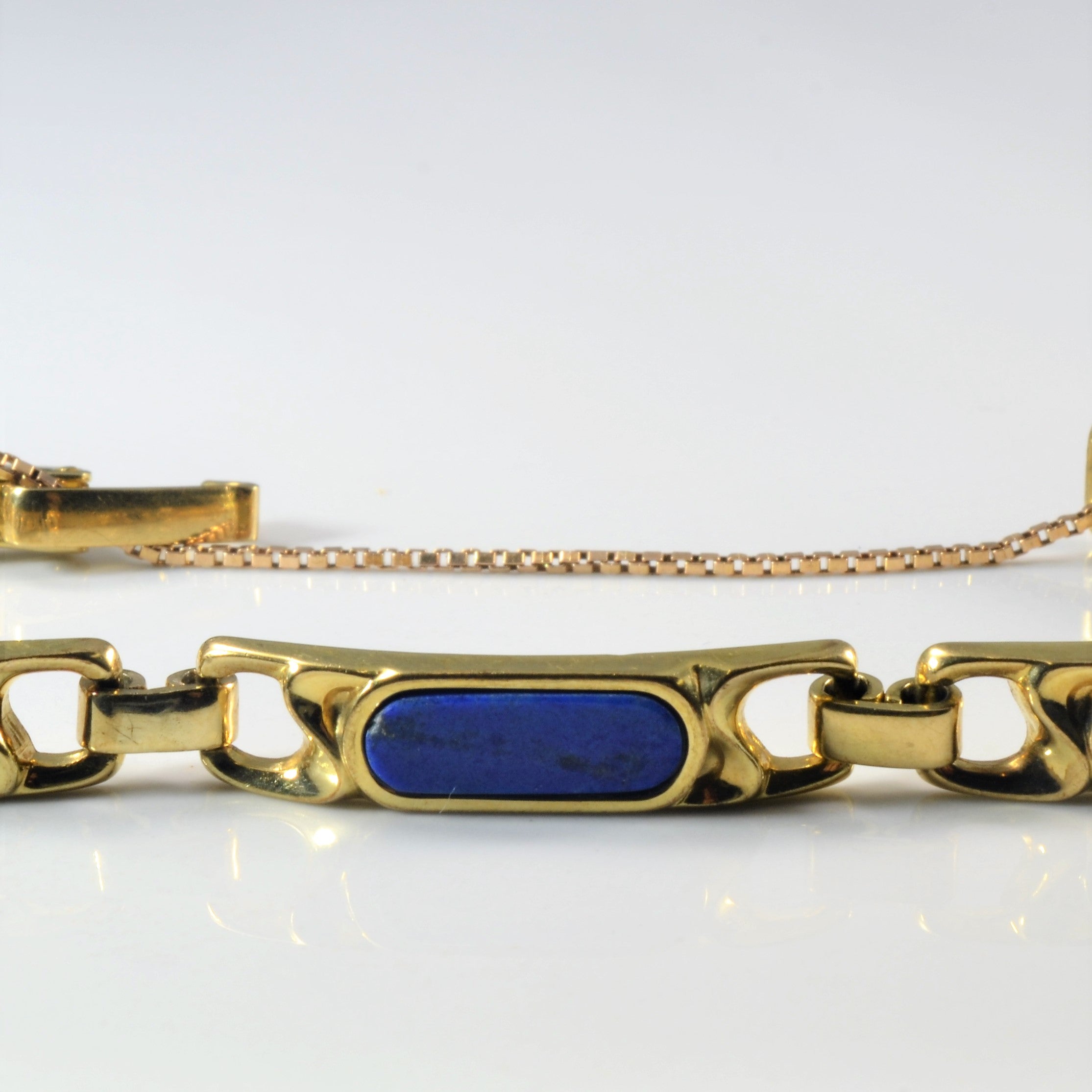 Bezel Set Lapis Inlay Gold Chain Bracelet | 4.50ctw | 7.5" |