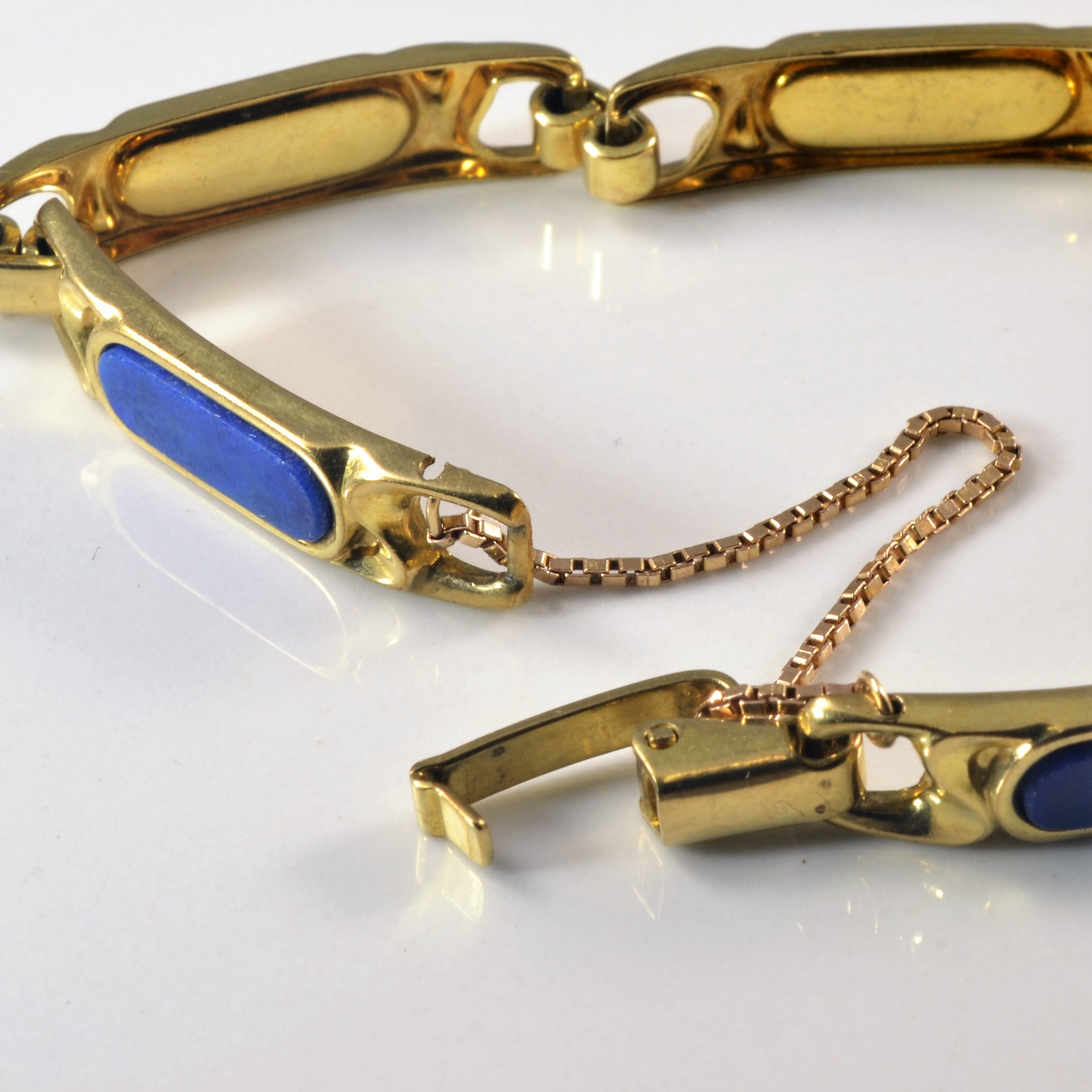 Bezel Set Lapis Inlay Gold Chain Bracelet | 4.50ctw | 7.5" |