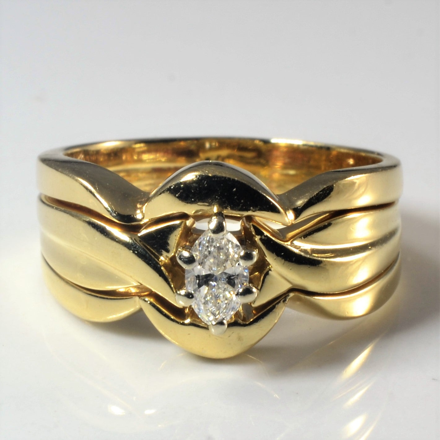Solitaire Marquise Diamond Soldered Wedding Set | 0.24ct | SZ 6.75 |