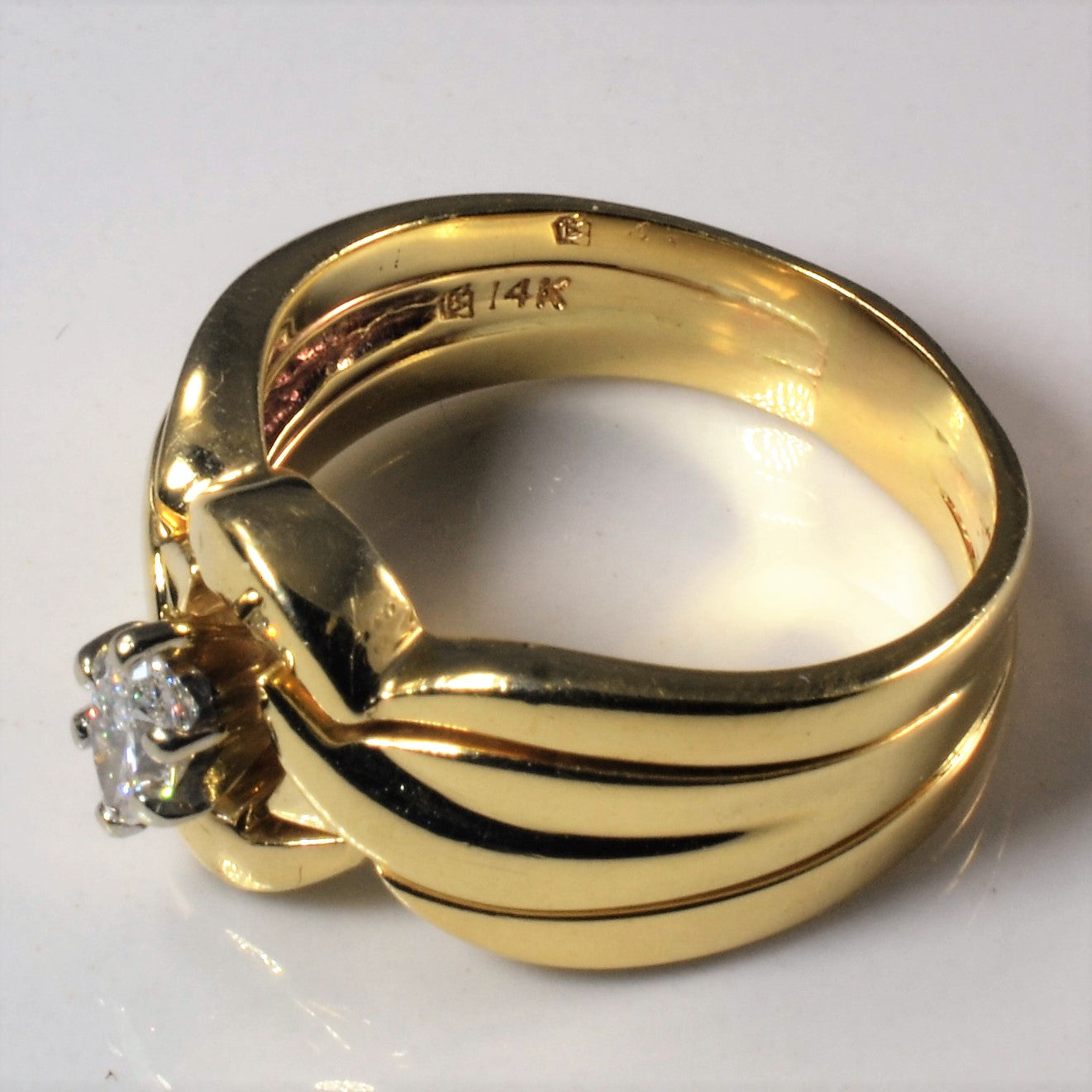 Solitaire Marquise Diamond Soldered Wedding Set | 0.24ct | SZ 6.75 |