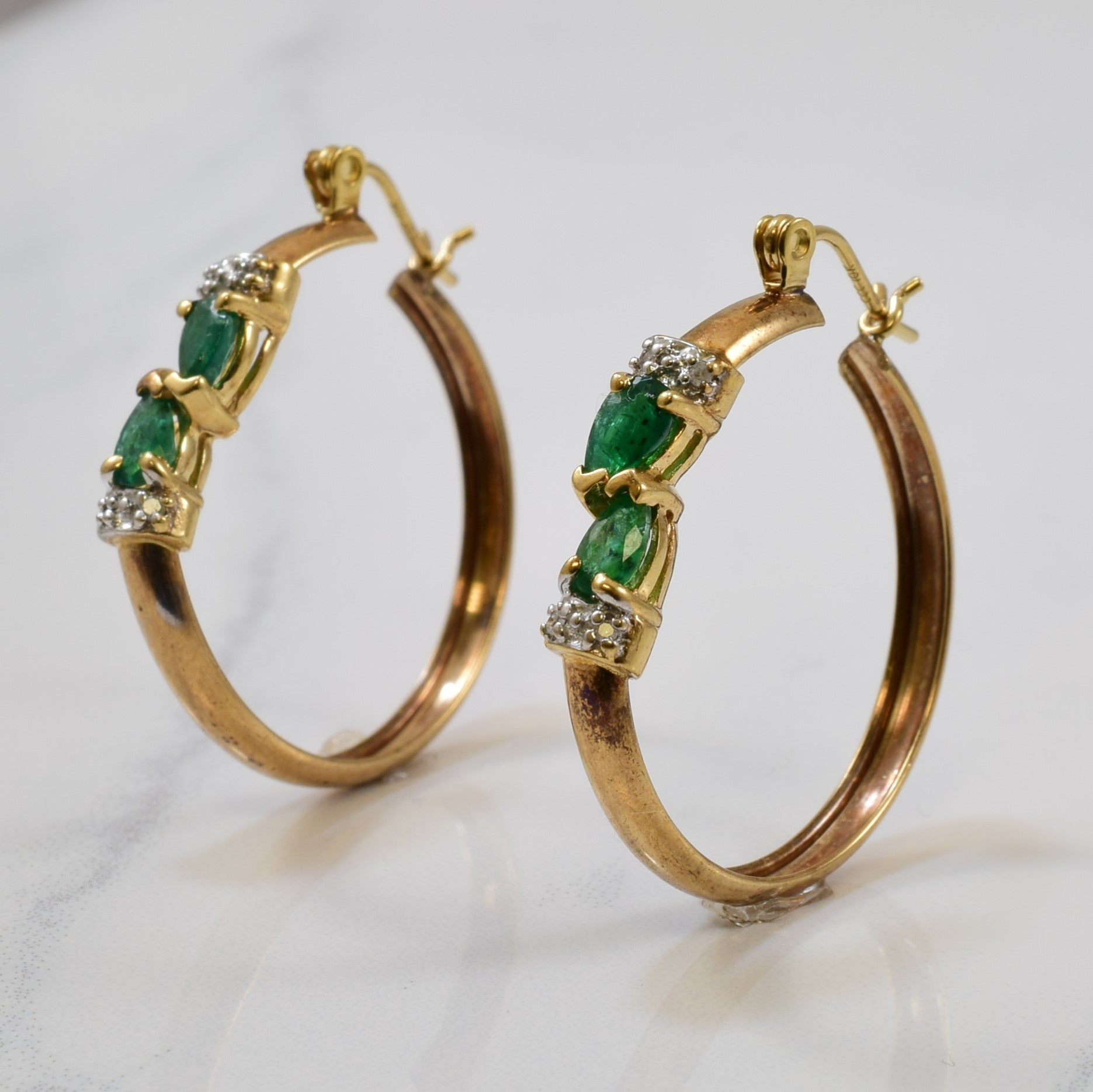 Emerald & Diamond Hoop Earrings | 0.90ctw, 0.04ctw |