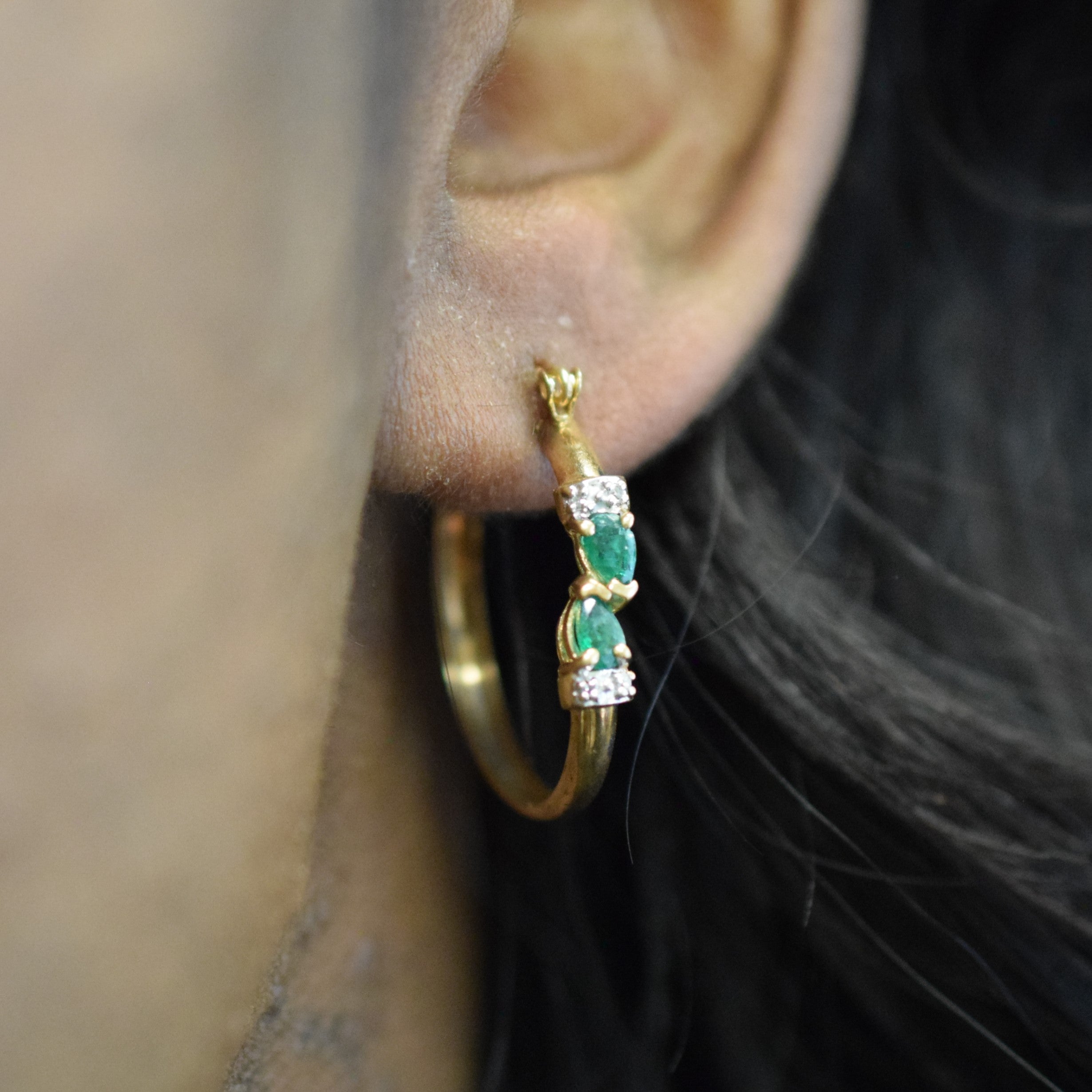 Emerald & Diamond Hoop Earrings | 0.90ctw, 0.04ctw |