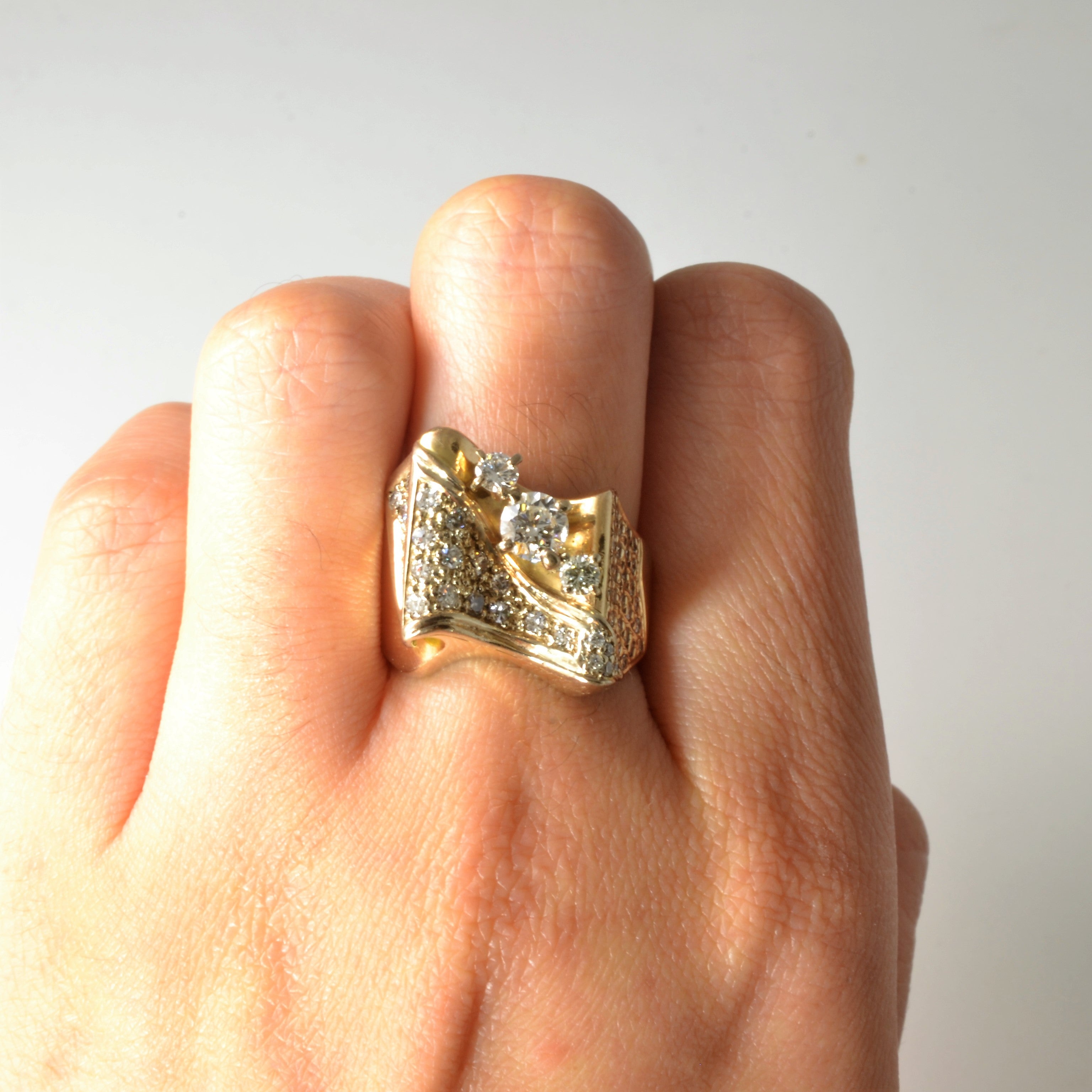 Wavy Multi Diamond Cocktail Ring | 1.01ctw | SZ 6.5 |
