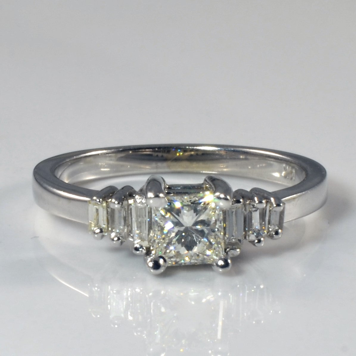 Princess cut engagement rings with sales baguette side stones