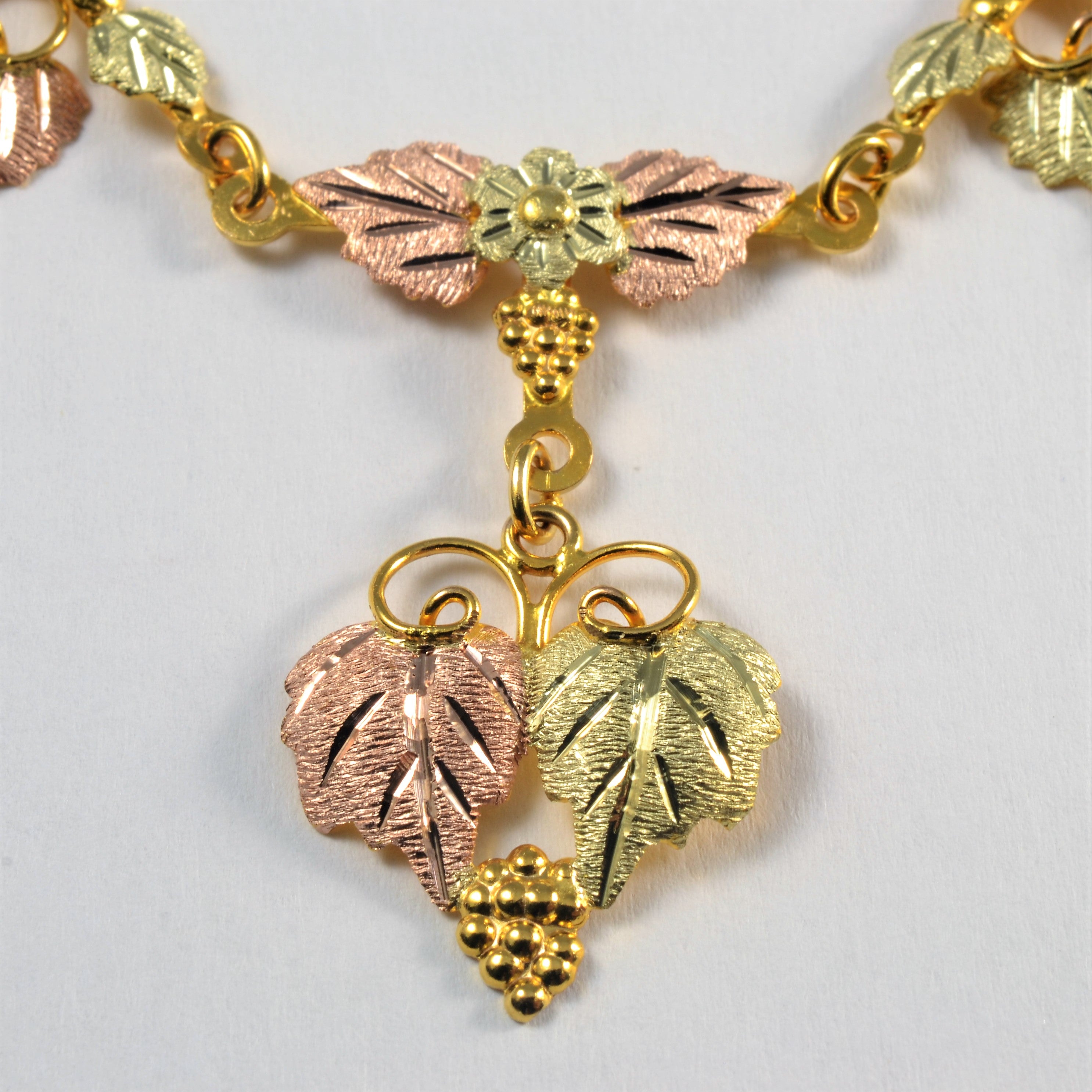 Two Tone Gold Leaf Necklace & Earrings Suite | 16" |