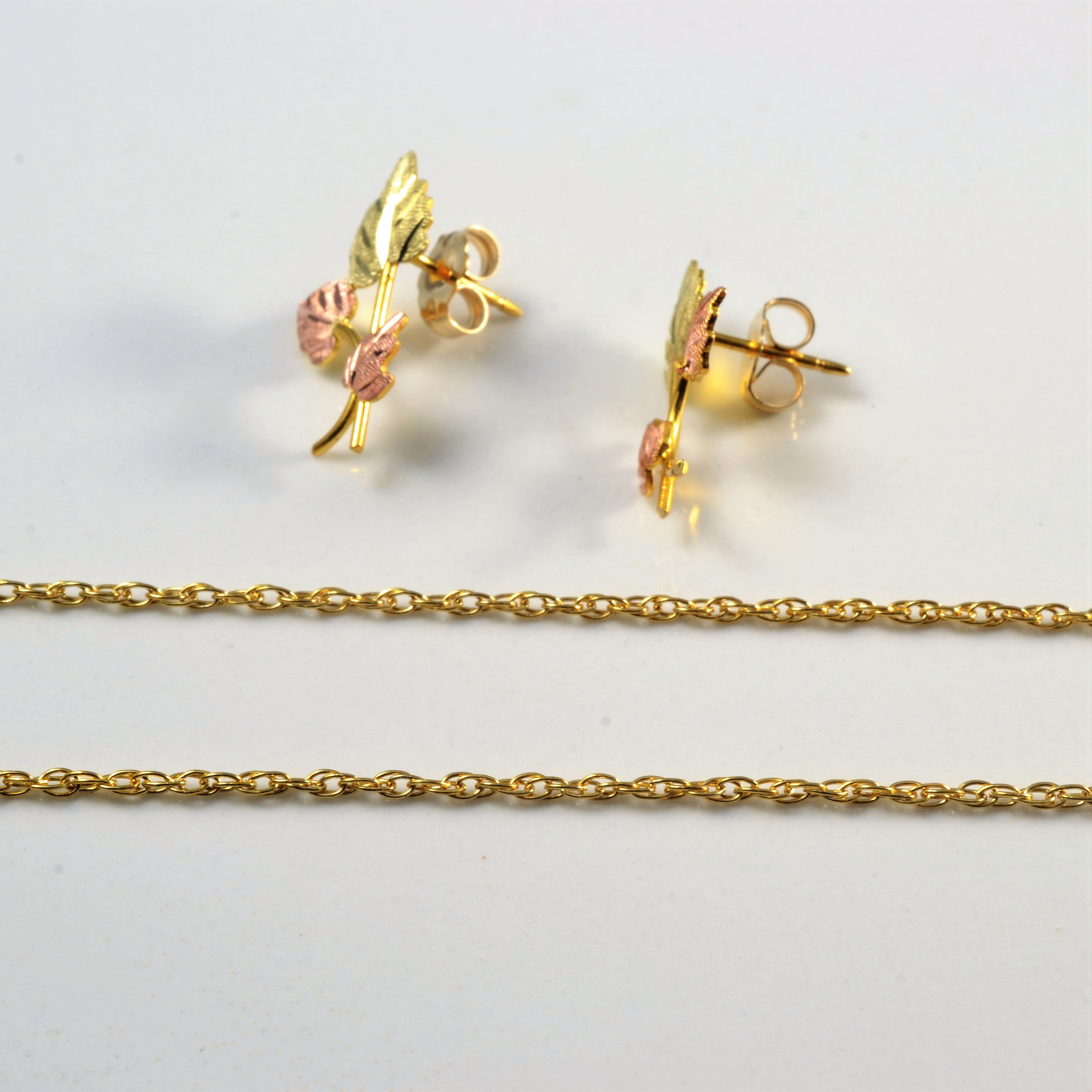 Two Tone Gold Leaf Necklace & Earrings Suite | 16" |