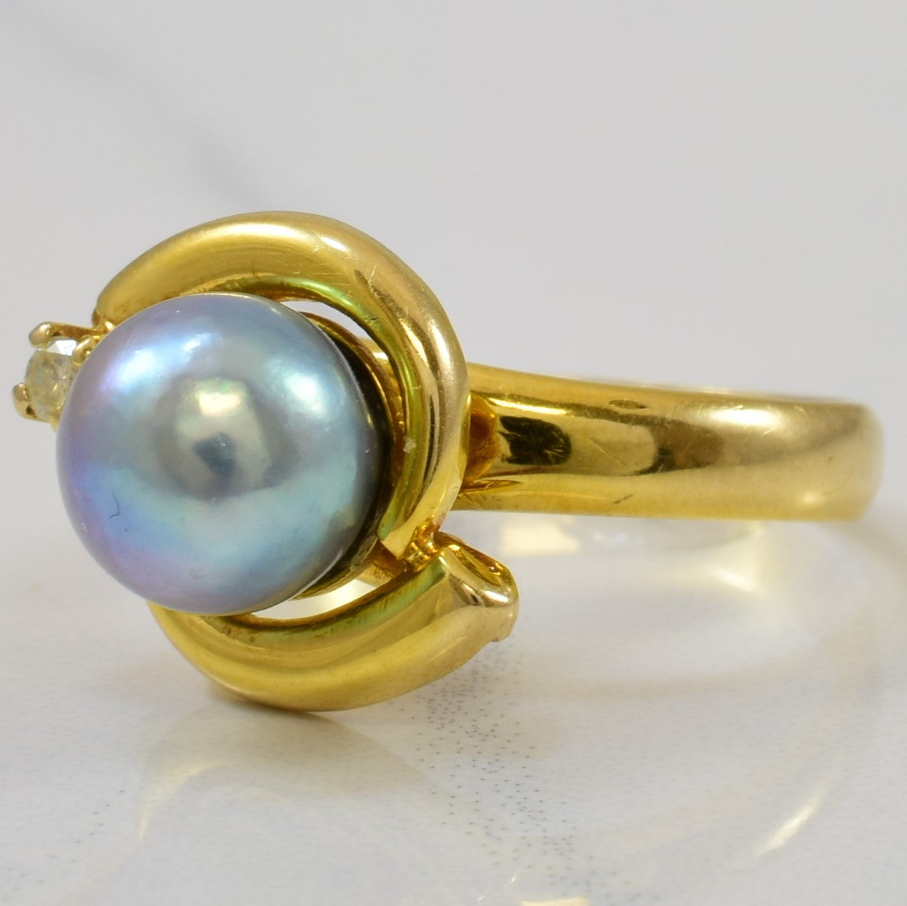 Pearl & Diamond Bypass Ring | 3.10ct, 0.03ct | SZ 4.25 |