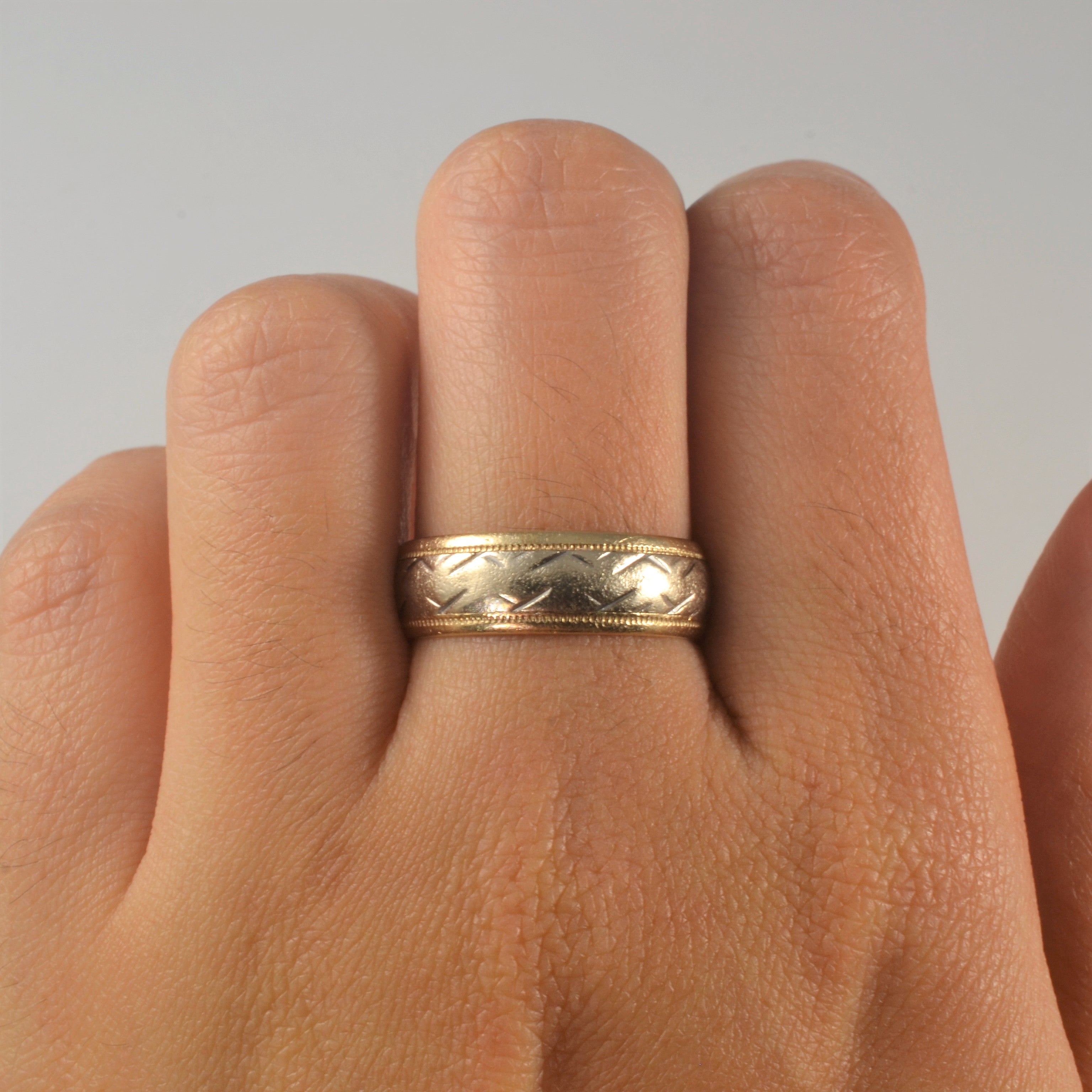 Bague à chevrons milgrain bicolore | Taille 8,5 |