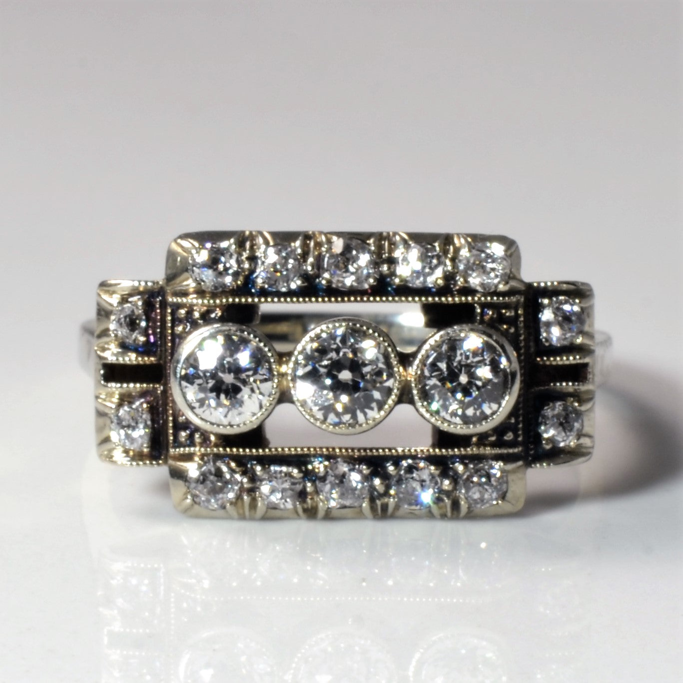 Bague cocktail élégante de style Art déco avec diamants | 0,99 ct | Taille 8,5 |