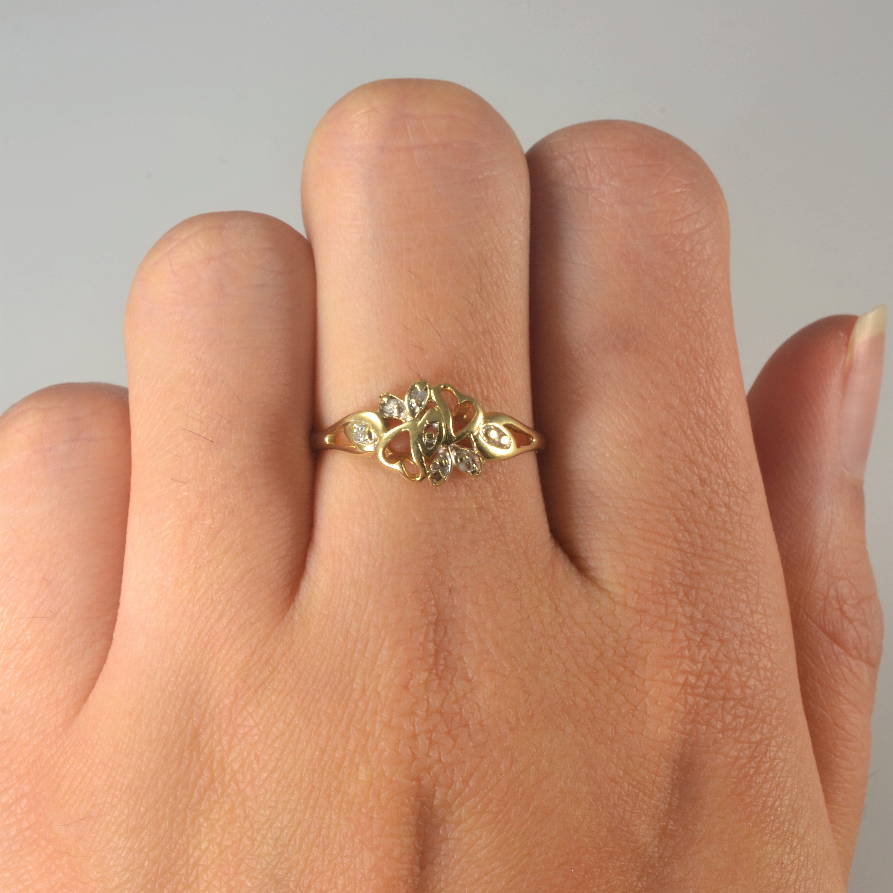 Floral Double Heart Bypass Ring | 0.02ctw | SZ 6.75 |