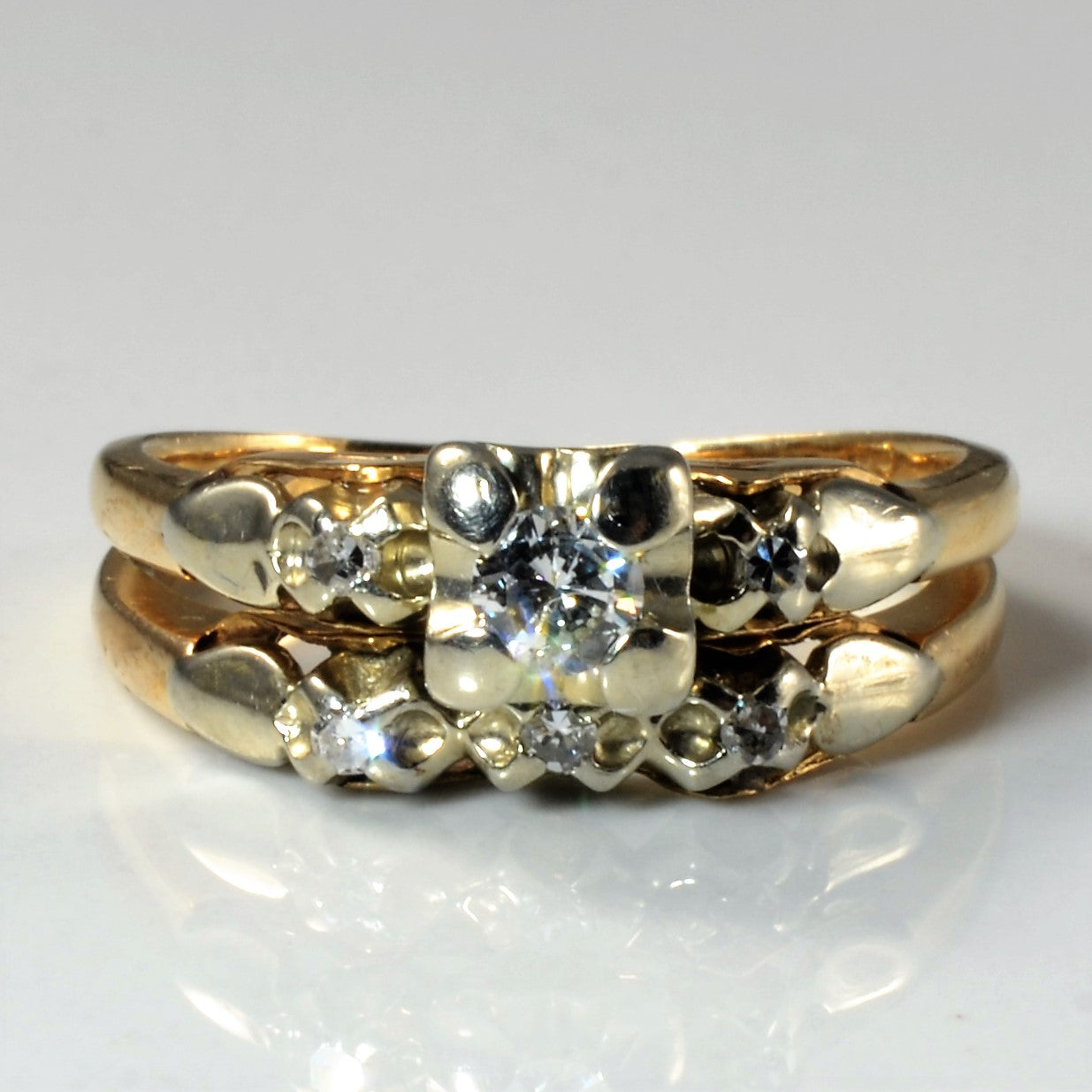 Retro Era Diamond Wedding Set | 0.20ctw | SZ 6.5 |