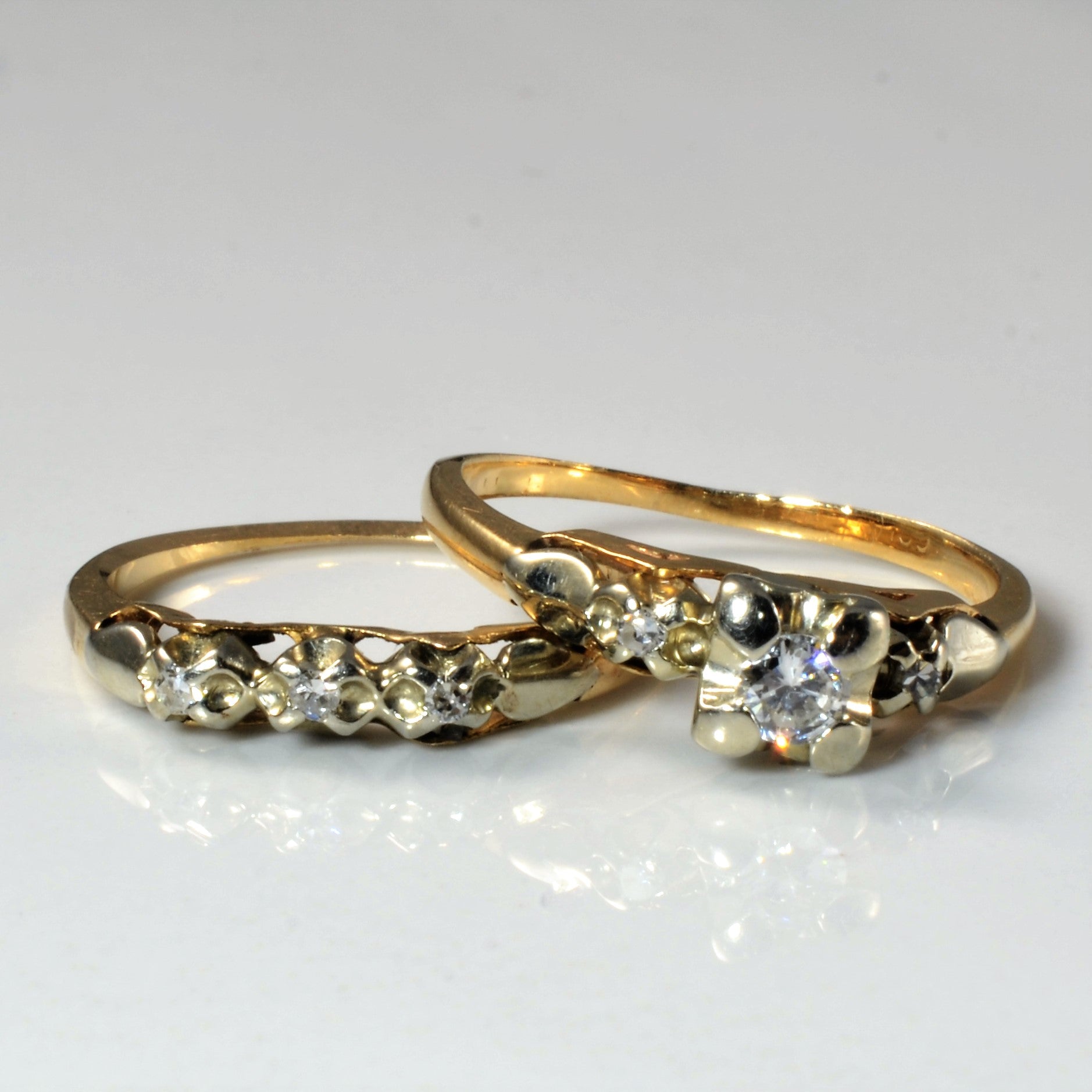 Retro Era Diamond Wedding Set | 0.20ctw | SZ 6.5 |