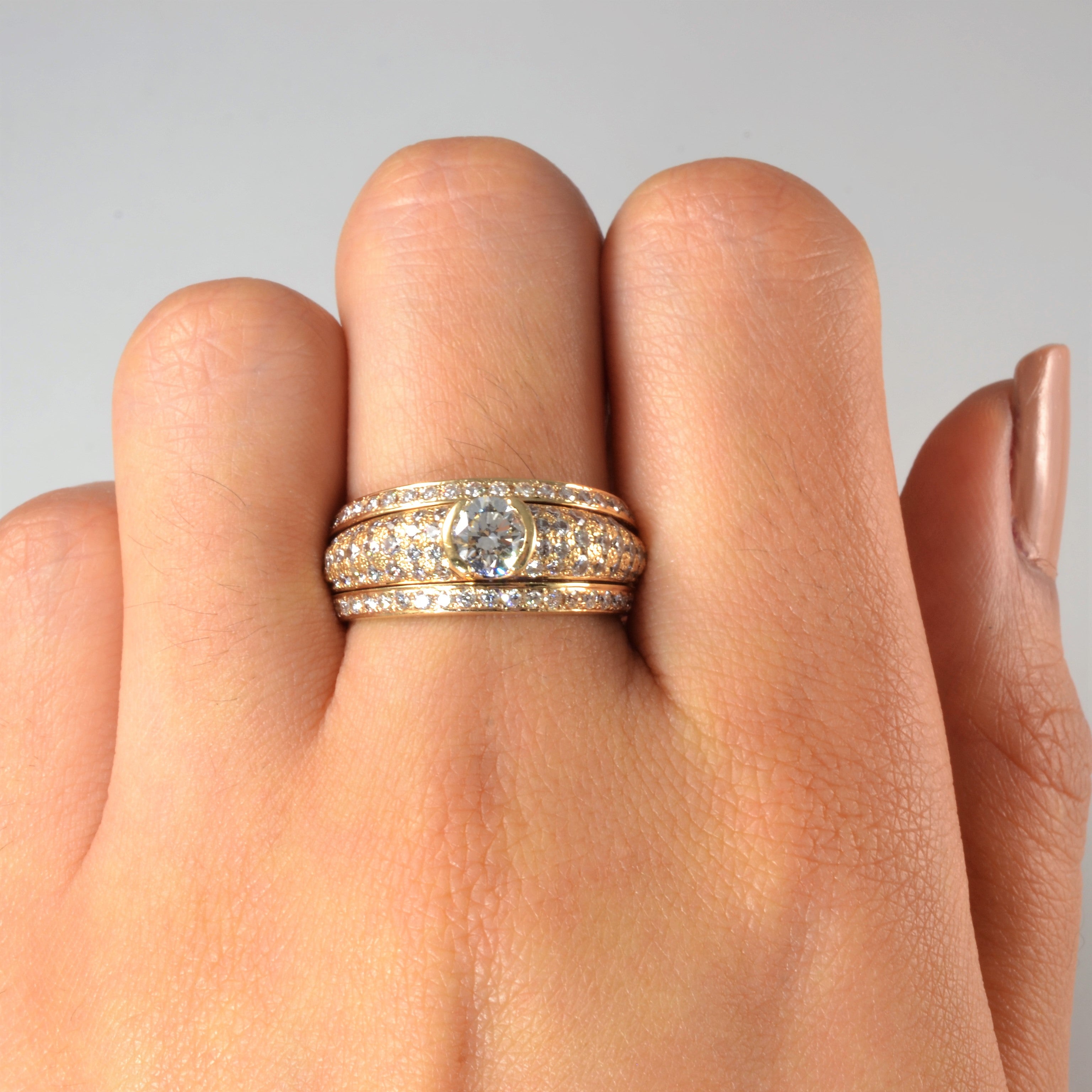 Soldered Pave Diamond Three Band Wedding Set | 1.44ctw | SZ 8 |