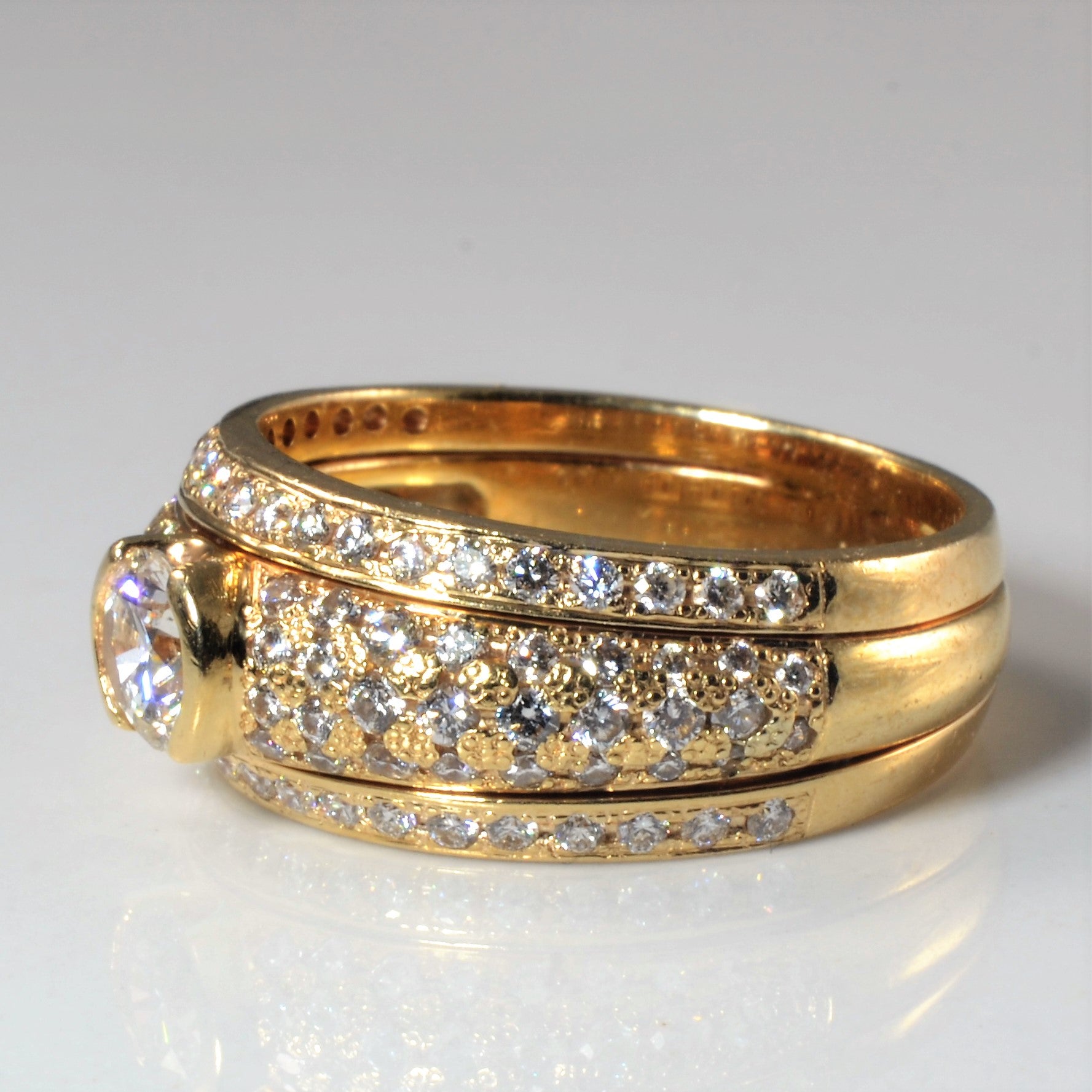 Soldered Pave Diamond Three Band Wedding Set | 1.44ctw | SZ 8 |