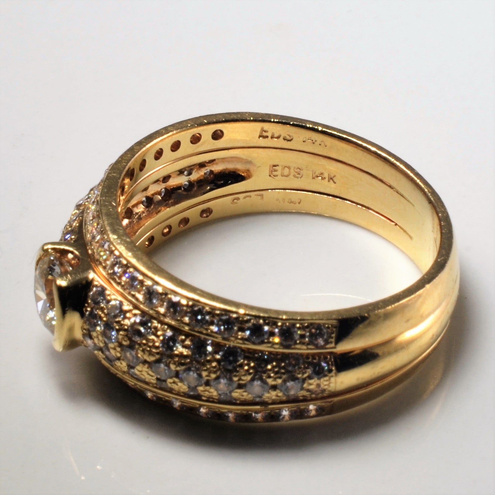 Soldered Pave Diamond Three Band Wedding Set | 1.44ctw | SZ 8 |