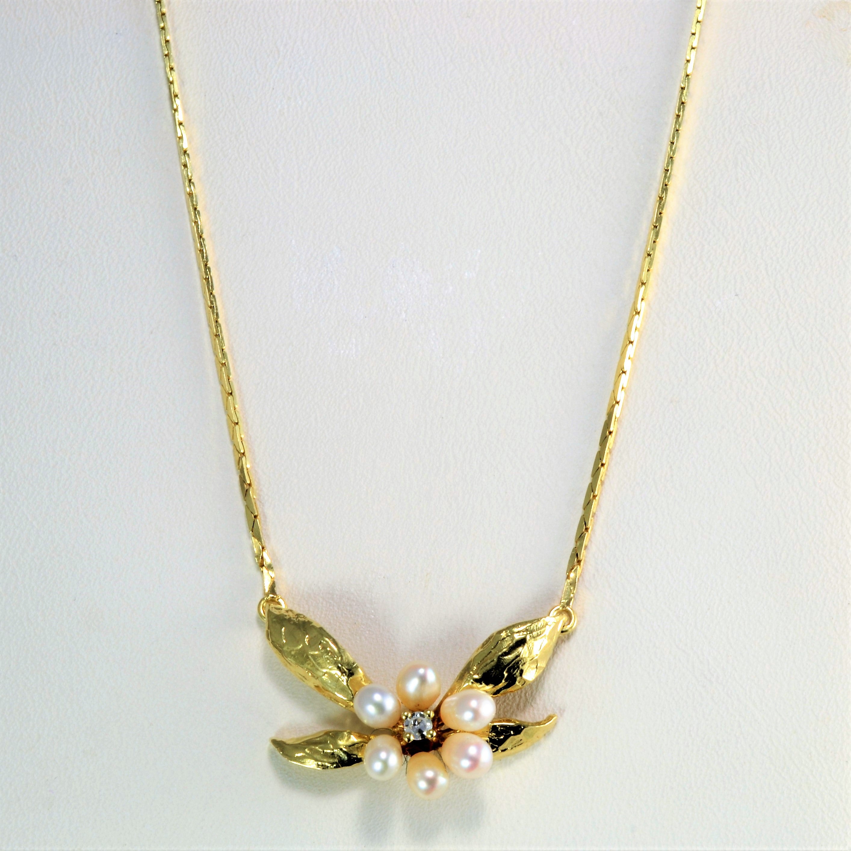 Pearl & Diamond Floral Necklace | 0.03 ctw, 15''|