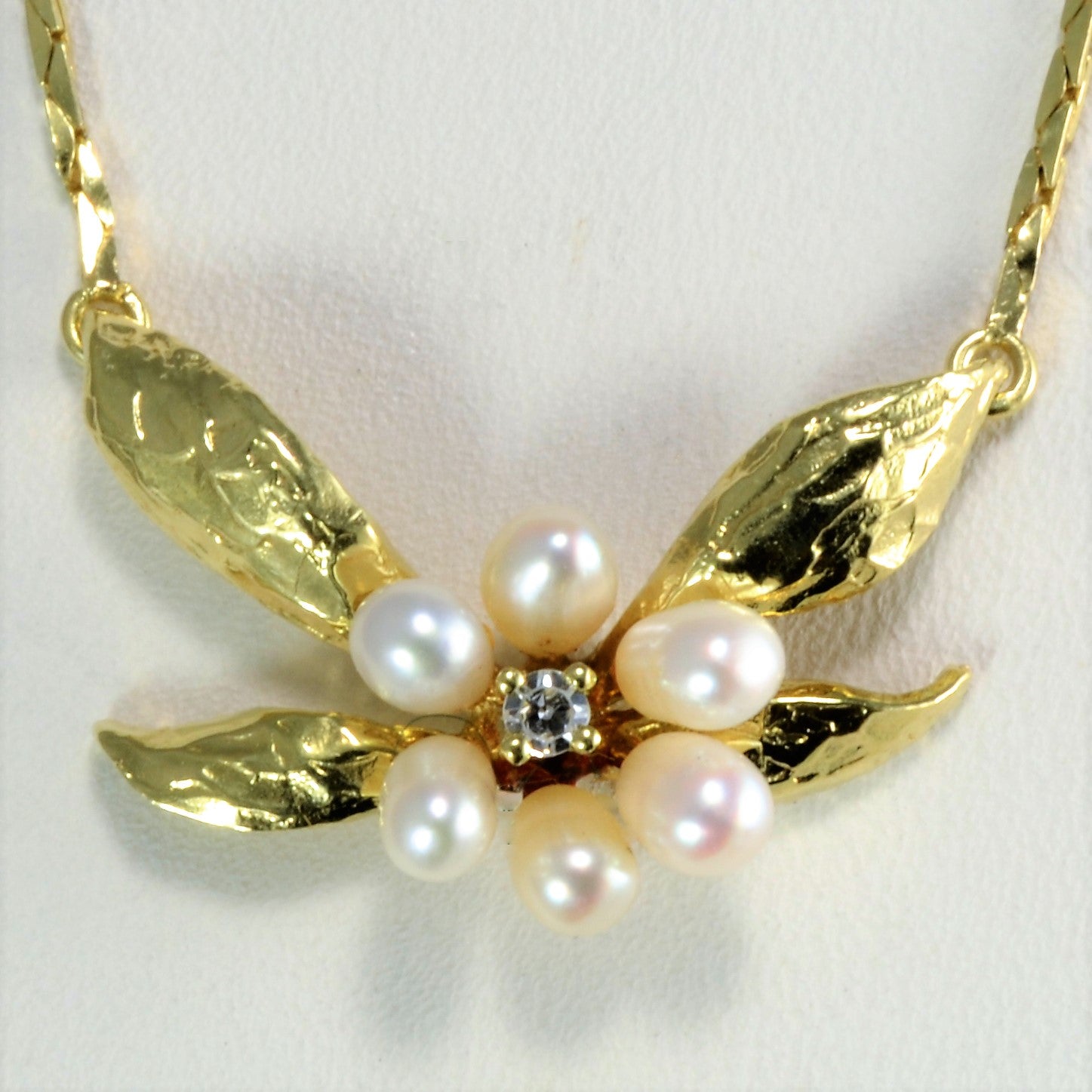 Pearl & Diamond Floral Necklace | 0.03 ctw, 15''|