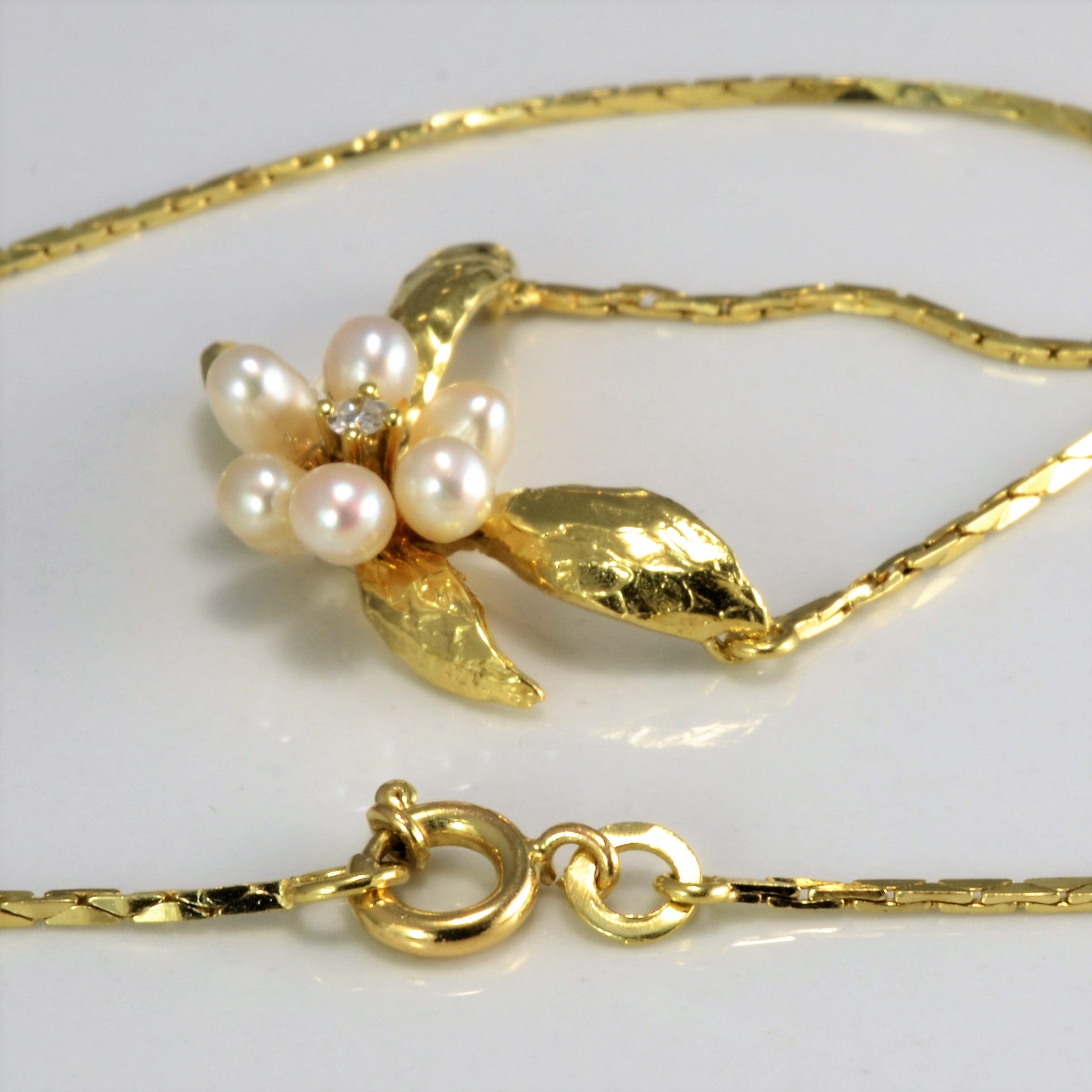 Pearl & Diamond Floral Necklace | 0.03 ctw, 15''|