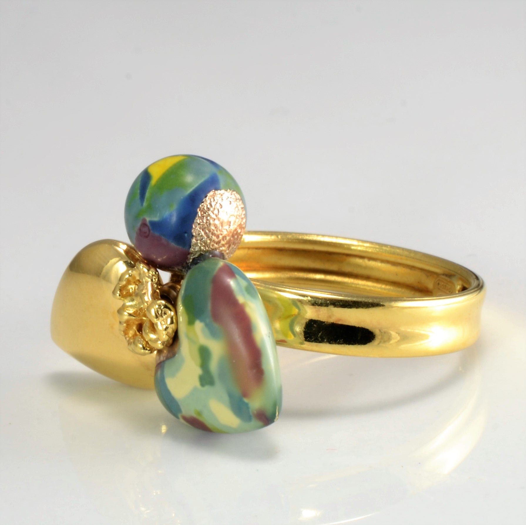 Italian Floral Inspired Enameled Gold Ring | SZ 7.5 |