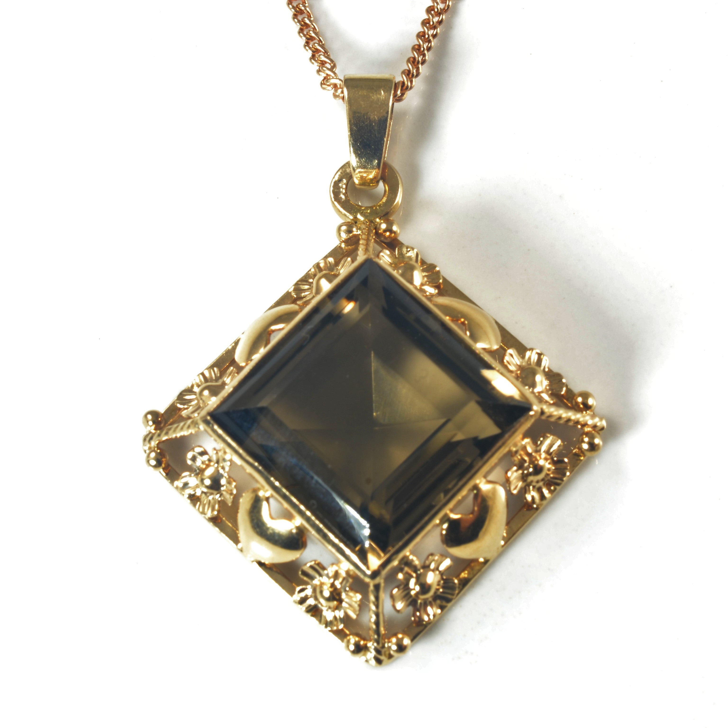 Bezel Set Smoky Quartz Pendant |28" |