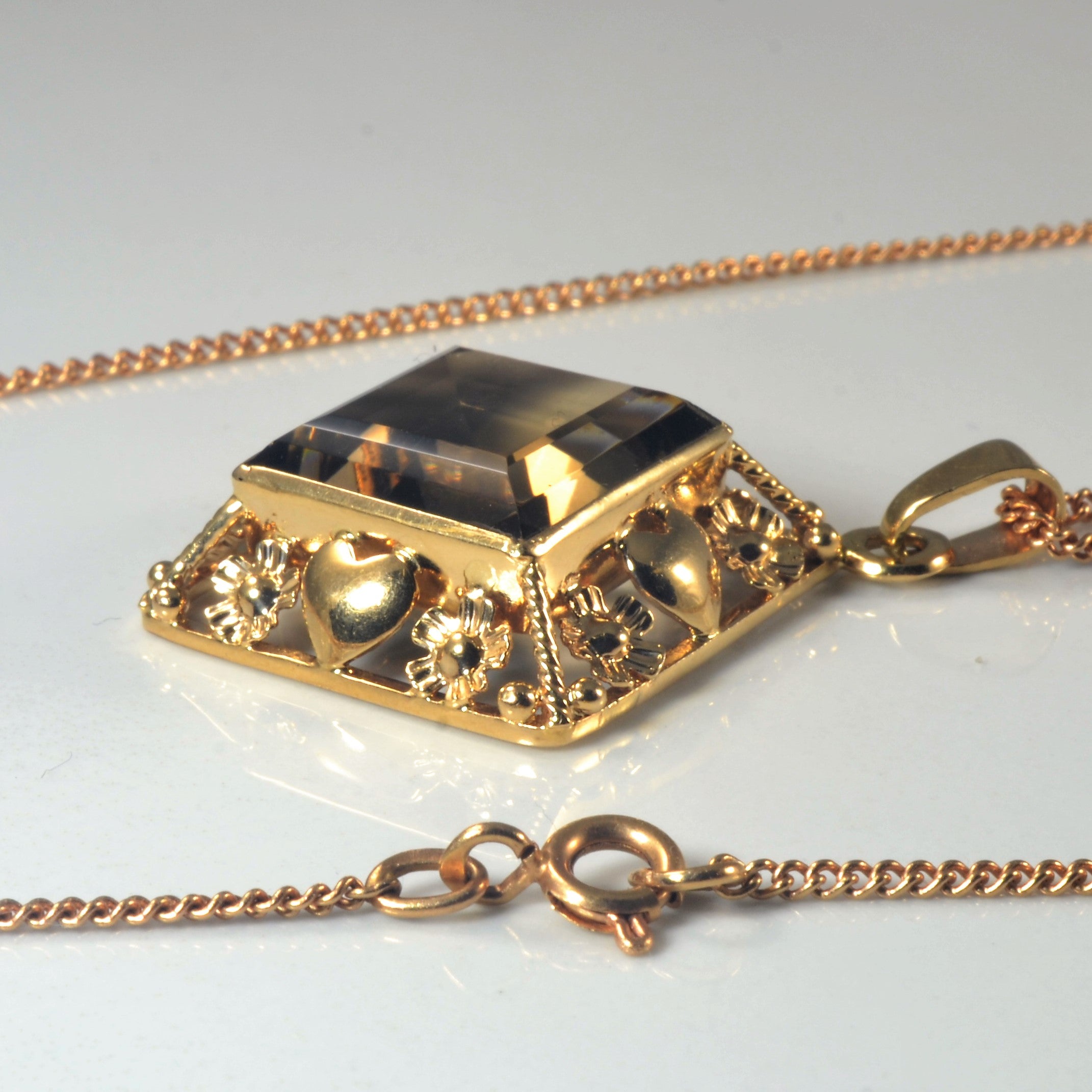 Bezel Set Smoky Quartz Pendant |28" |