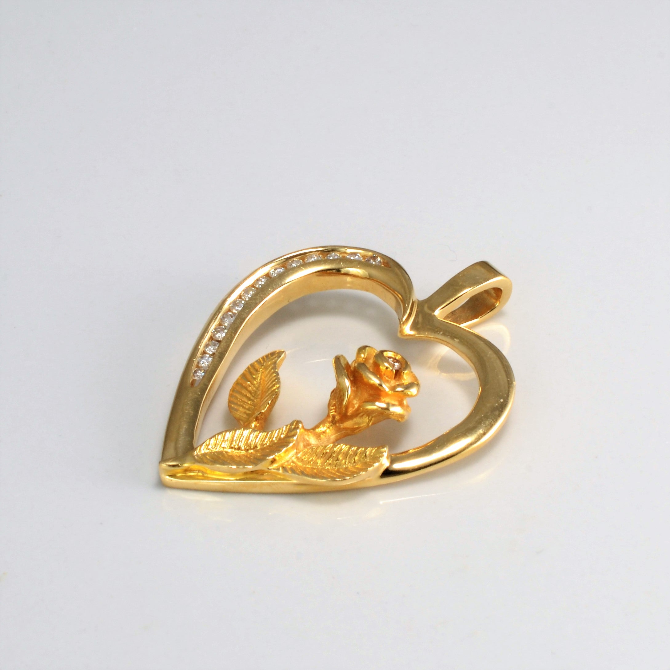 Channel Diamond Floral Heart Pendant | 0.15 ctw |