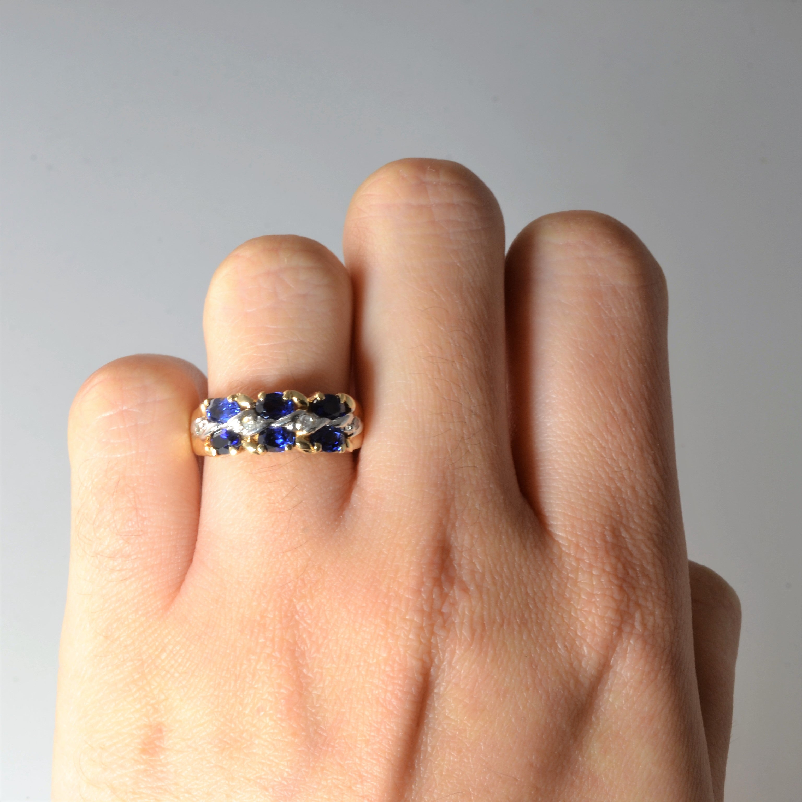 Oval Cut Synthetic Sapphire & Diamond Ring | 0.02ctw, 1.00ctw | SZ 6 |