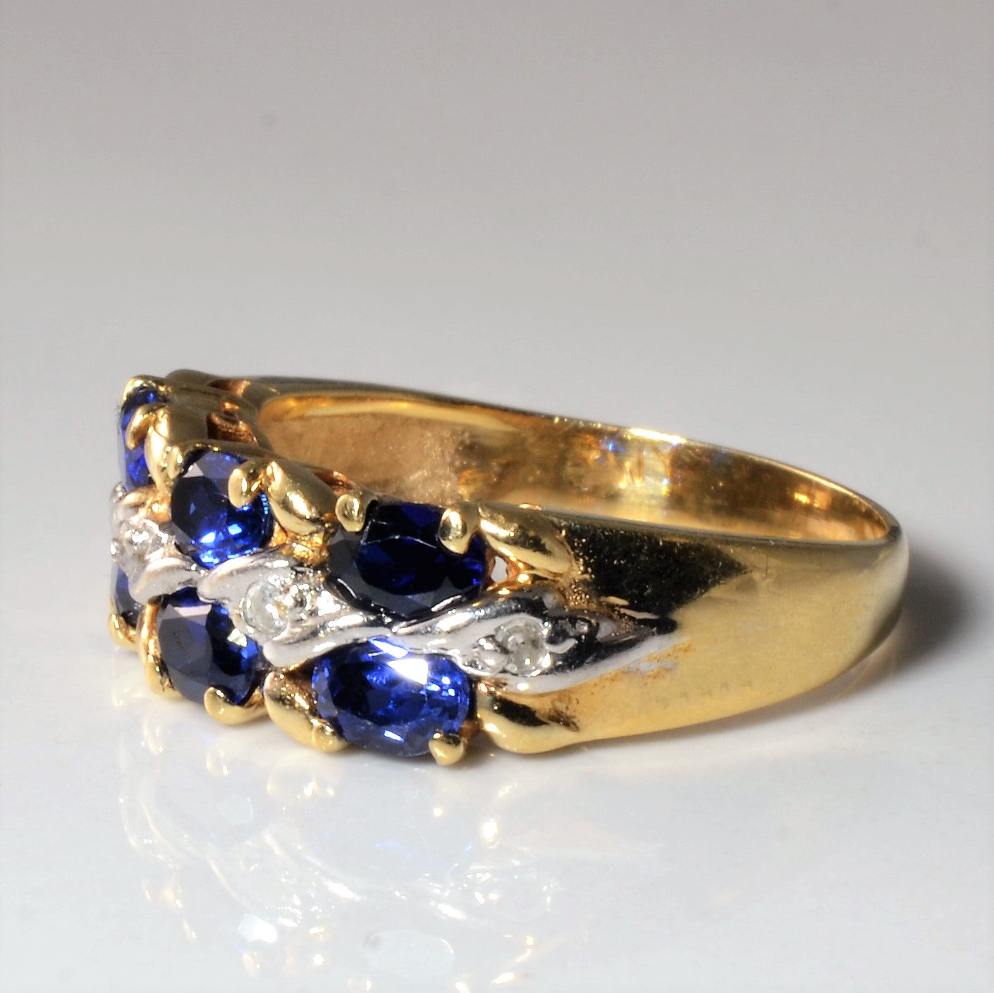 Oval Cut Synthetic Sapphire & Diamond Ring | 0.02ctw, 1.00ctw | SZ 6 |