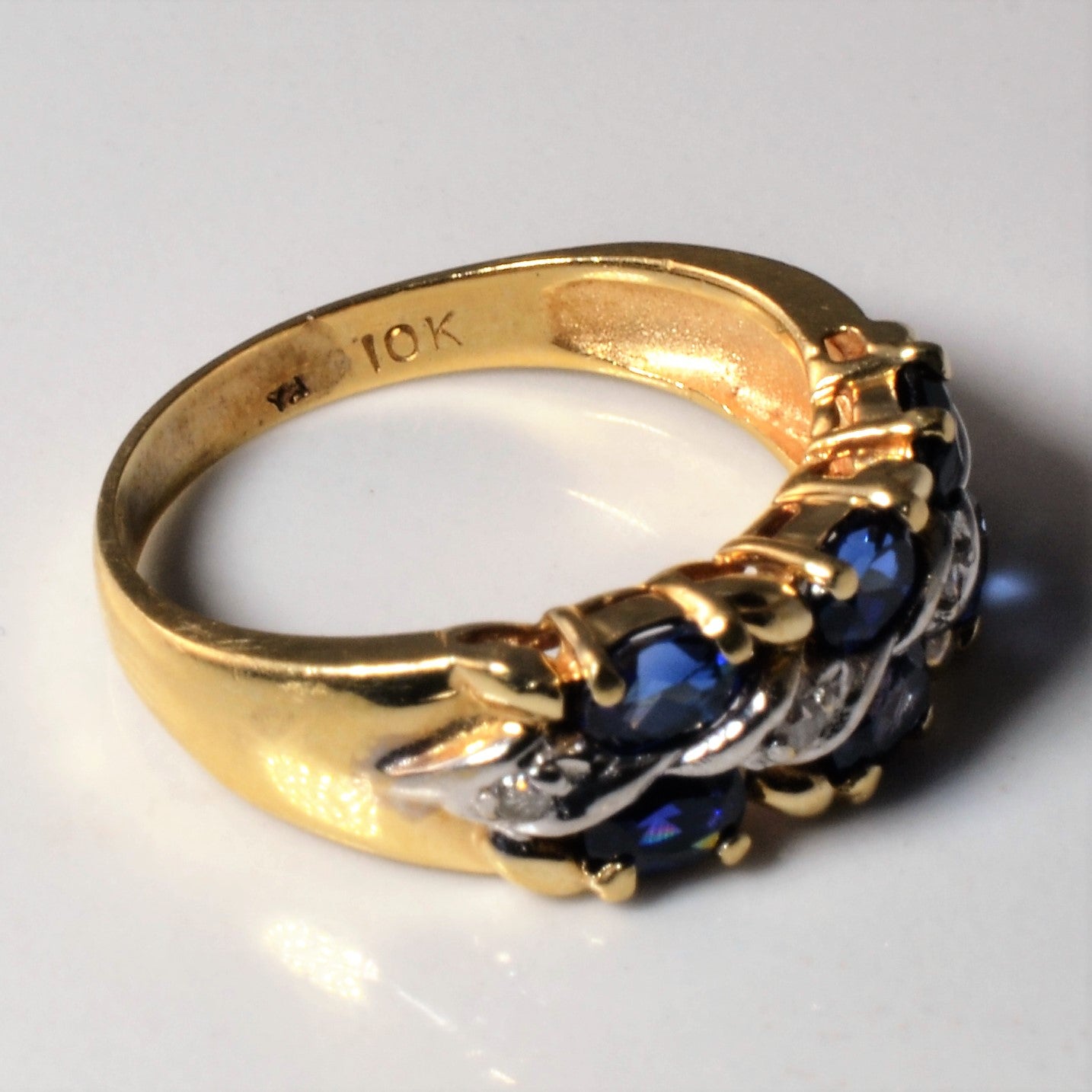Oval Cut Synthetic Sapphire & Diamond Ring | 0.02ctw, 1.00ctw | SZ 6 |