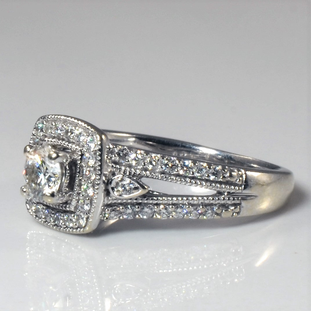 Milgrain Detail Diamond Halo Engagement Ring | 0.65tw | SZ 4 |