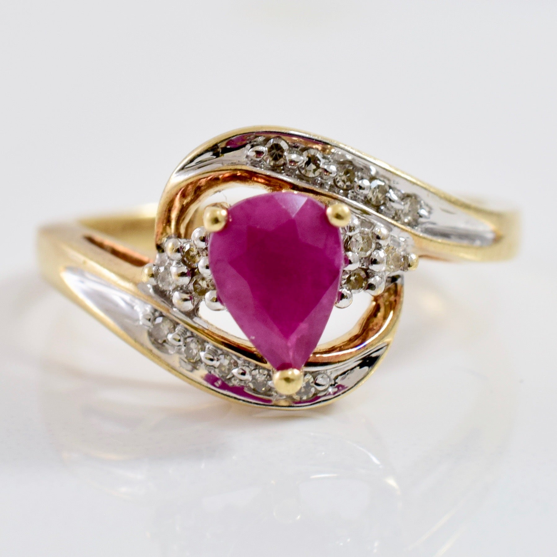 Ruby and Diamond Bypass Ring | 0.06 ctw SZ 7.75 |