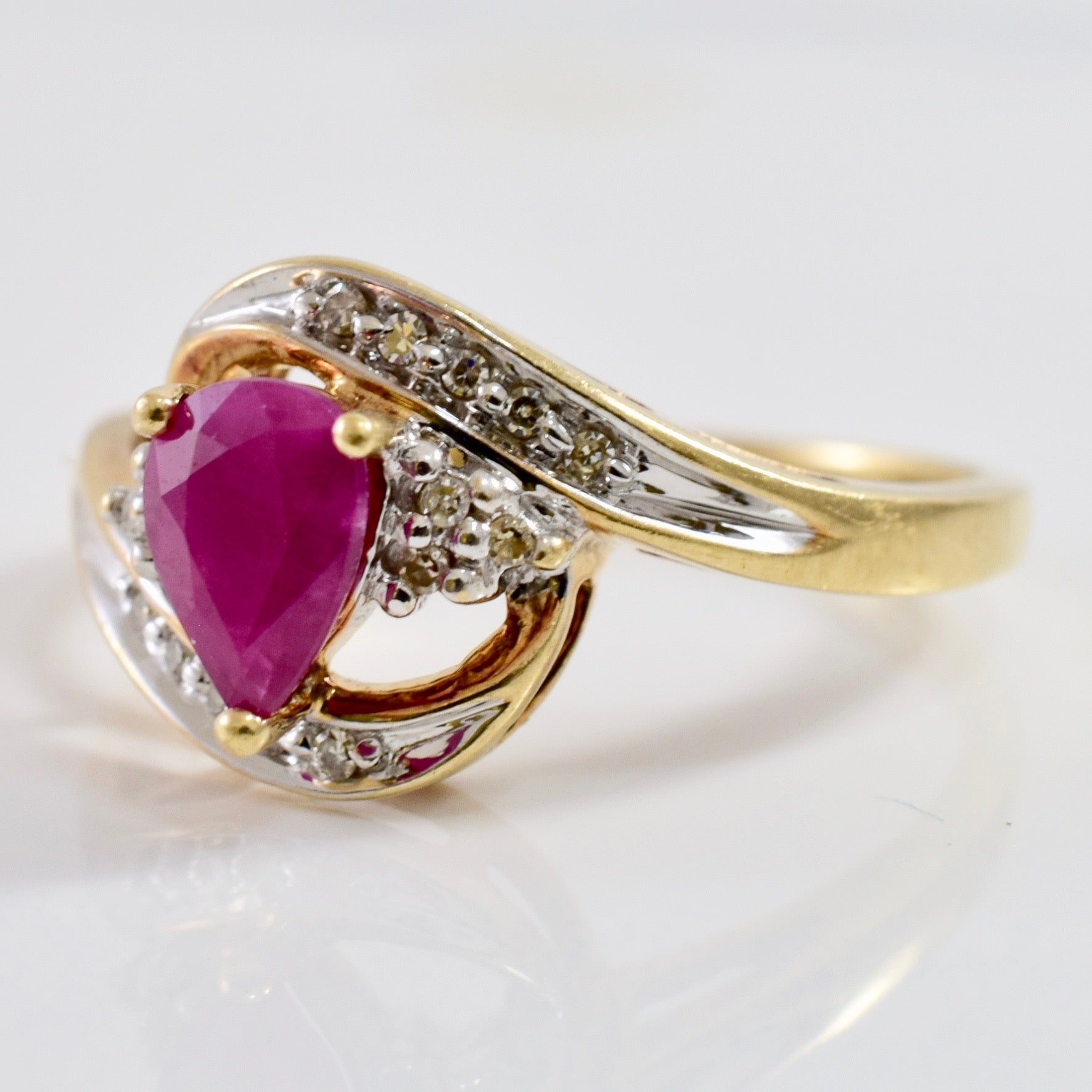 Ruby and Diamond Bypass Ring | 0.06 ctw SZ 7.75 |