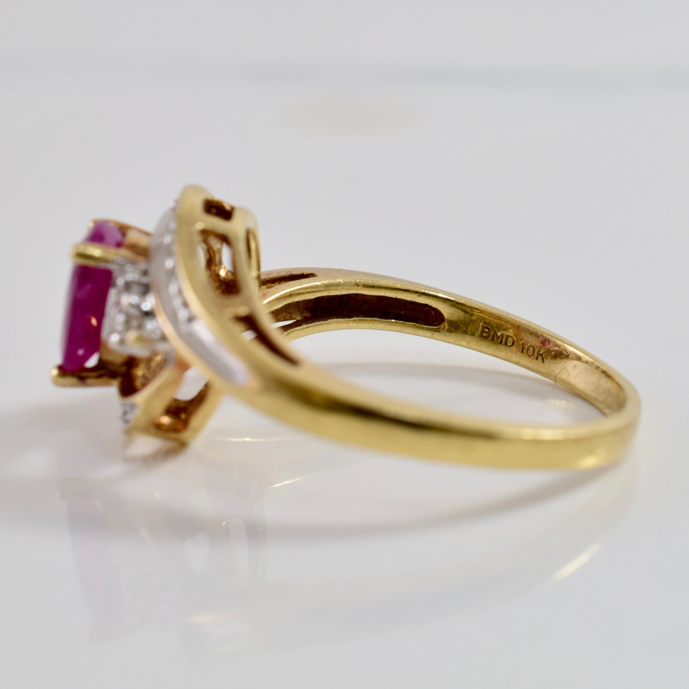 Ruby and Diamond Bypass Ring | 0.06 ctw SZ 7.75 |