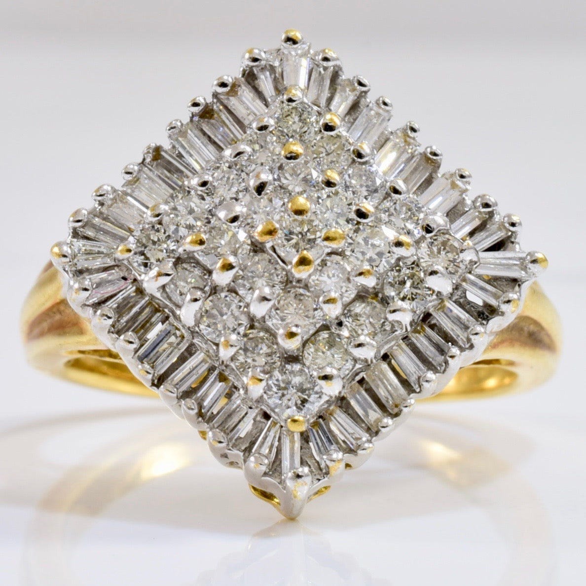 Baguette and Round Cut Diamond Cluster Ring | 0.87 ctw SZ 8.25 |